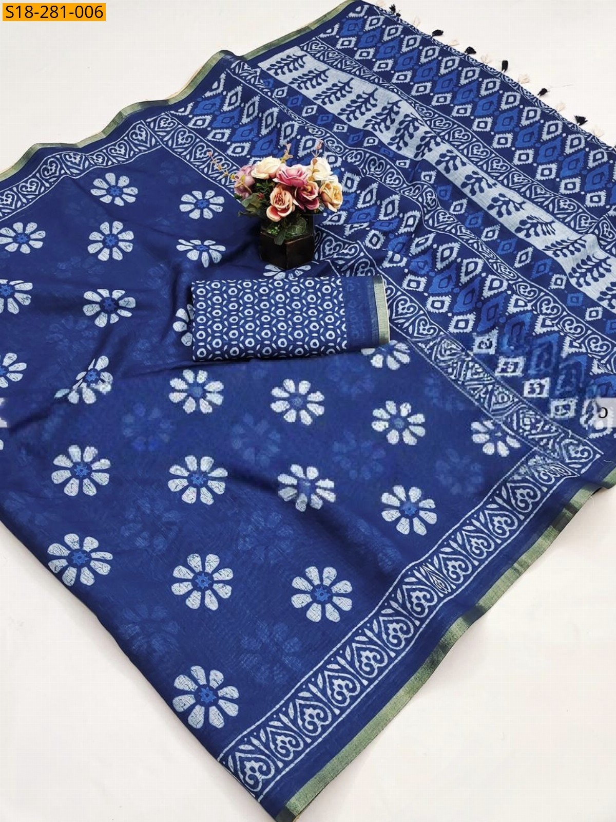 Blue Fancy mulmul cotton Saree