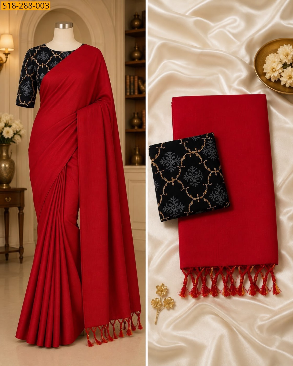 Red Fancy Khadi Cotton Saree