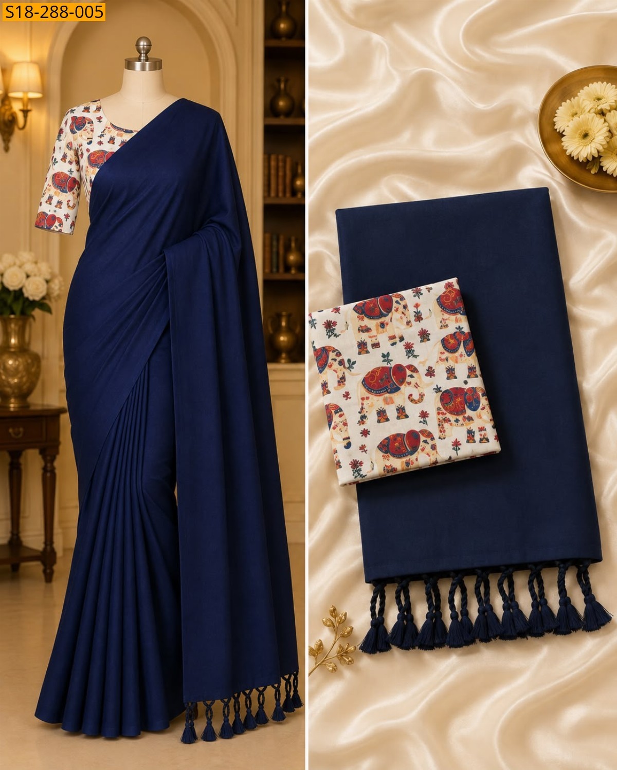 Navy Blue Fancy Khadi Cotton Saree