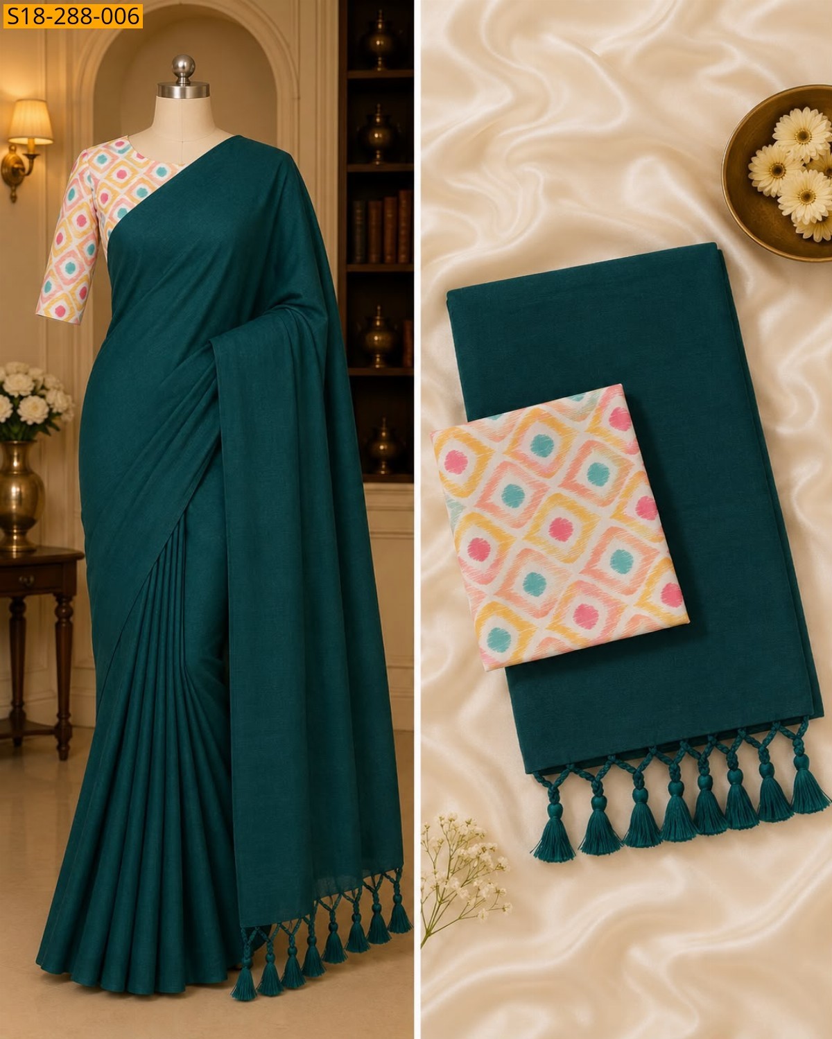 Morpitch Fancy Khadi Cotton Saree