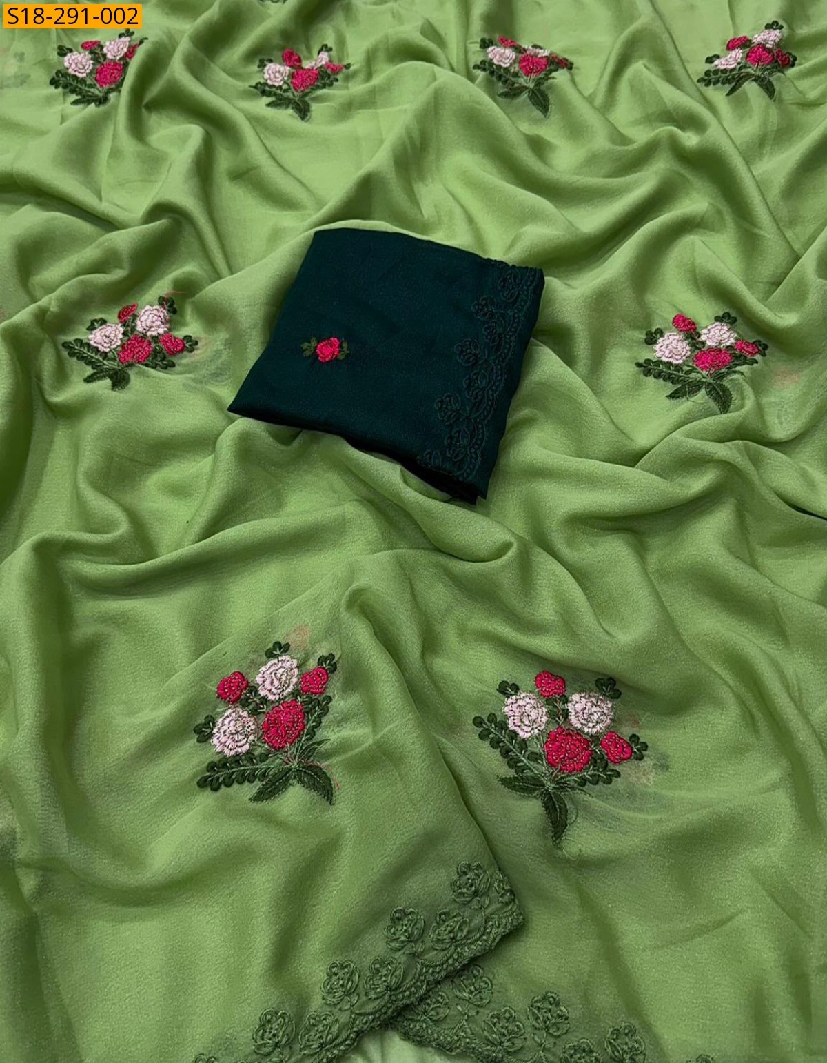 Green Fancy Star Georgette Saree