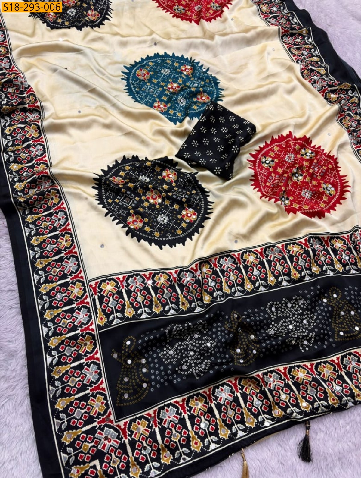 Black Fancy Japan Satin Saree