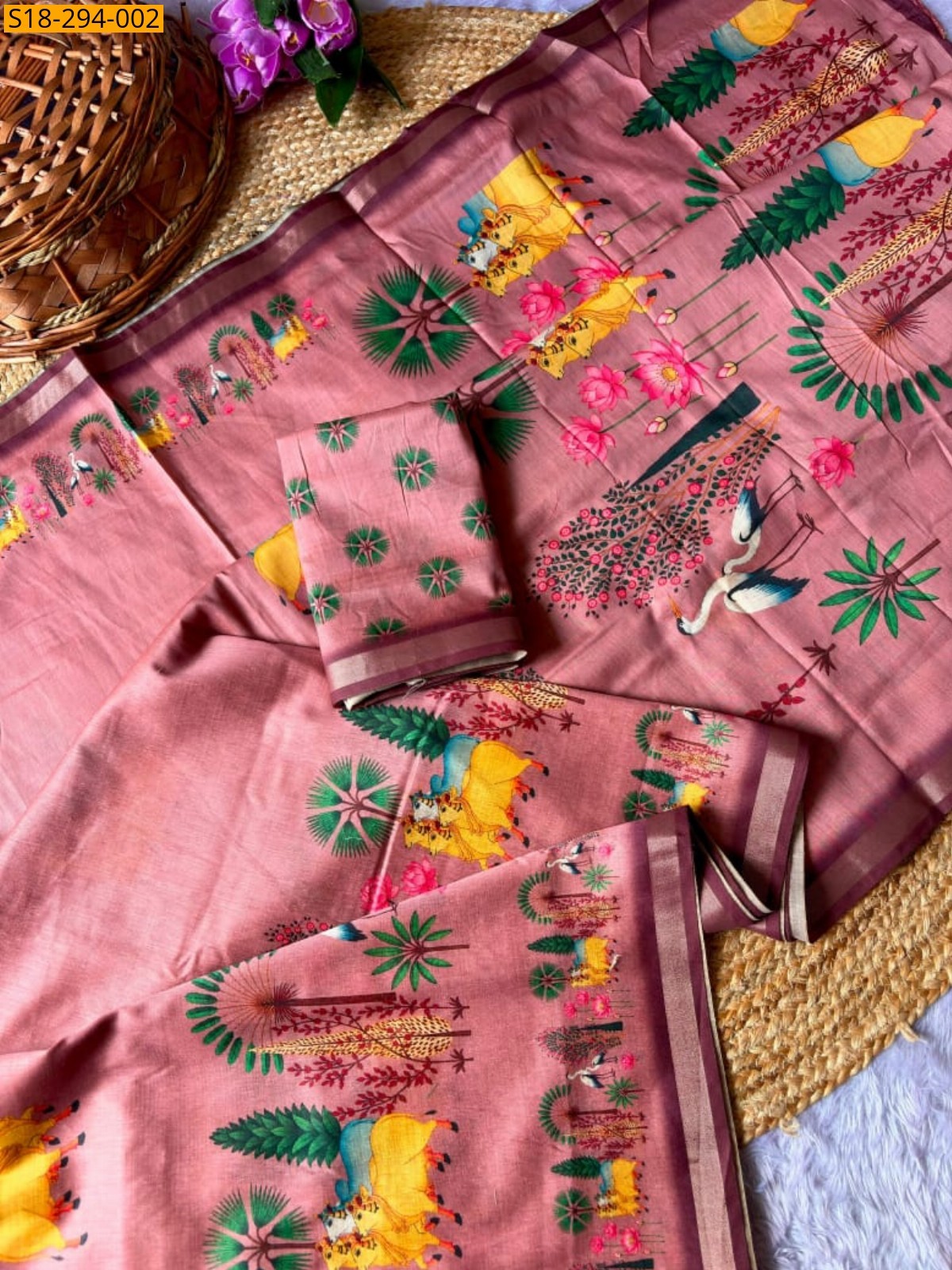Peach Fancy Soft Linen Saree