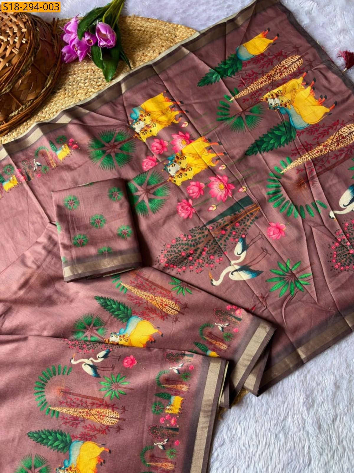 Brown Fancy Soft Linen Saree