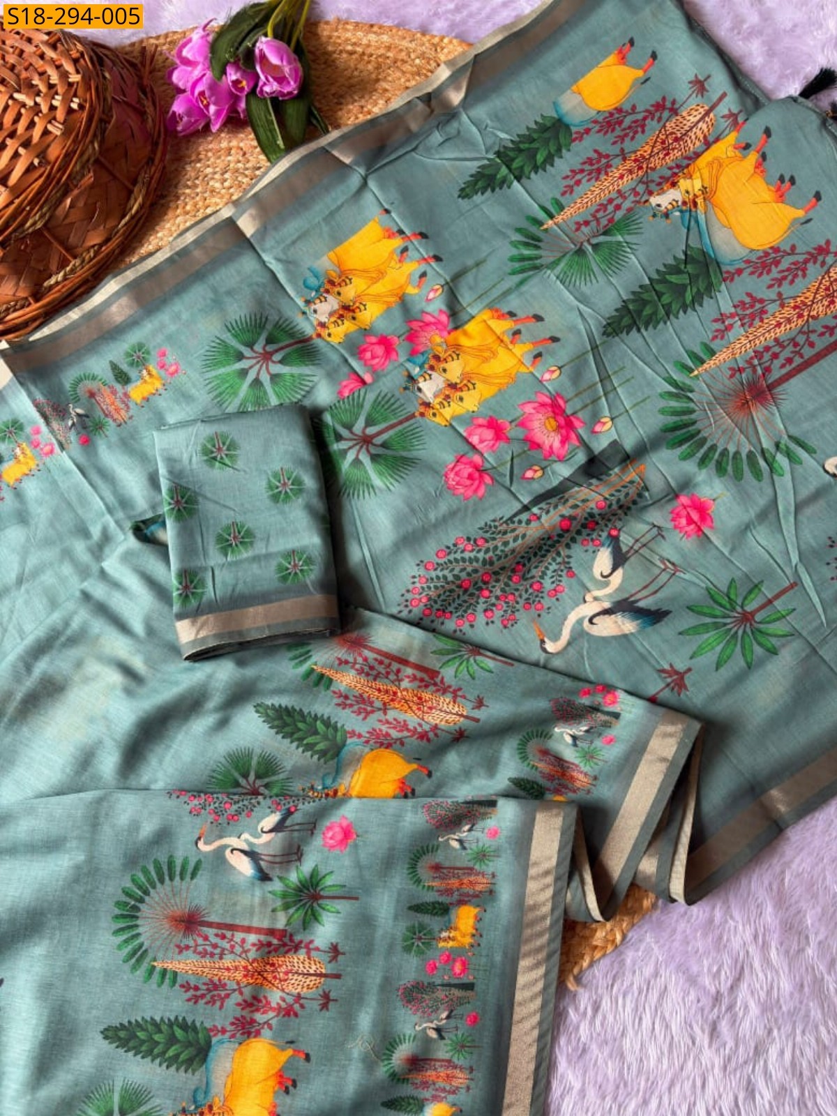 Green Fancy Soft Linen Saree