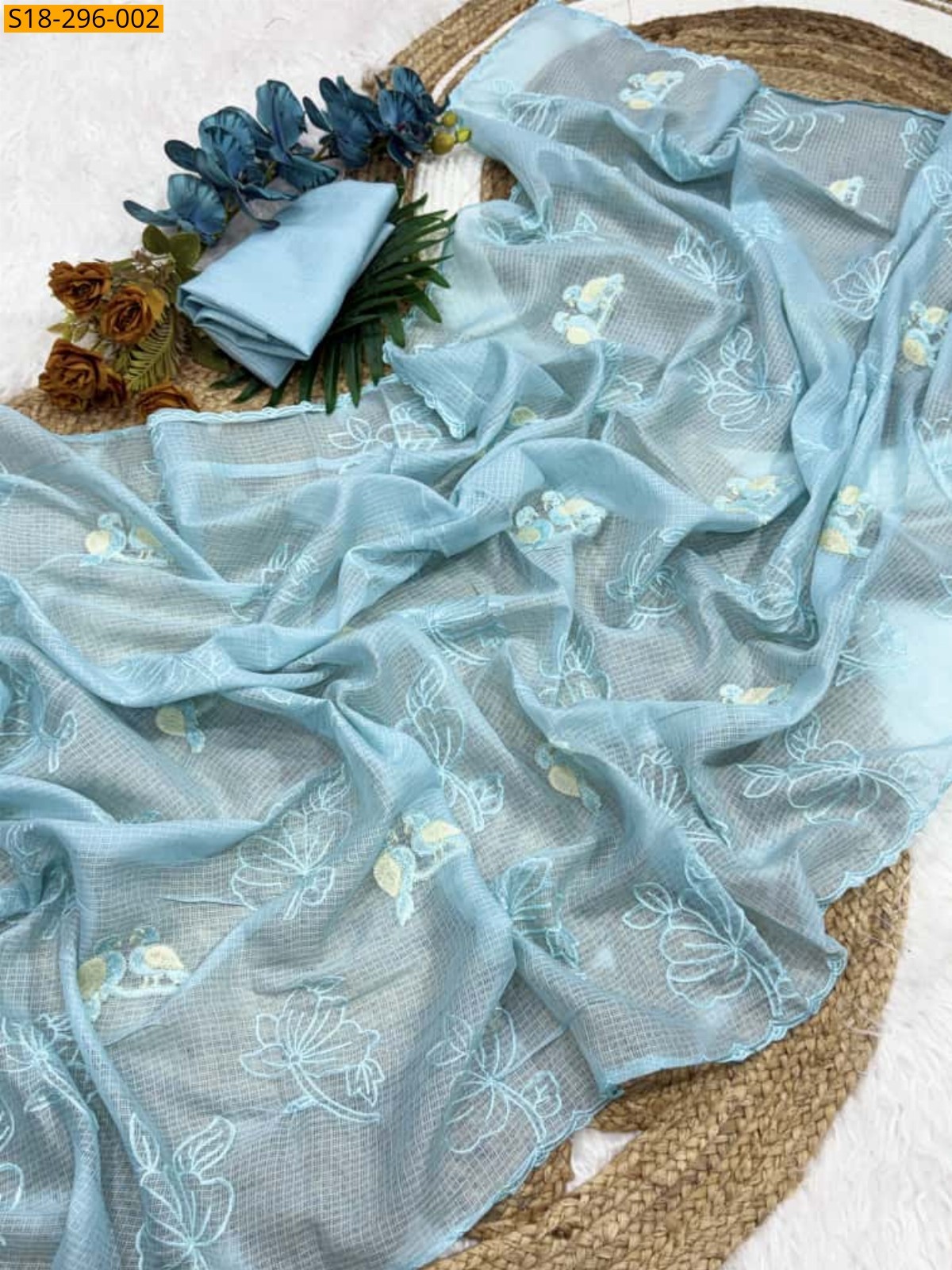 Blue Fancy Kota doriya Embroidery Saree