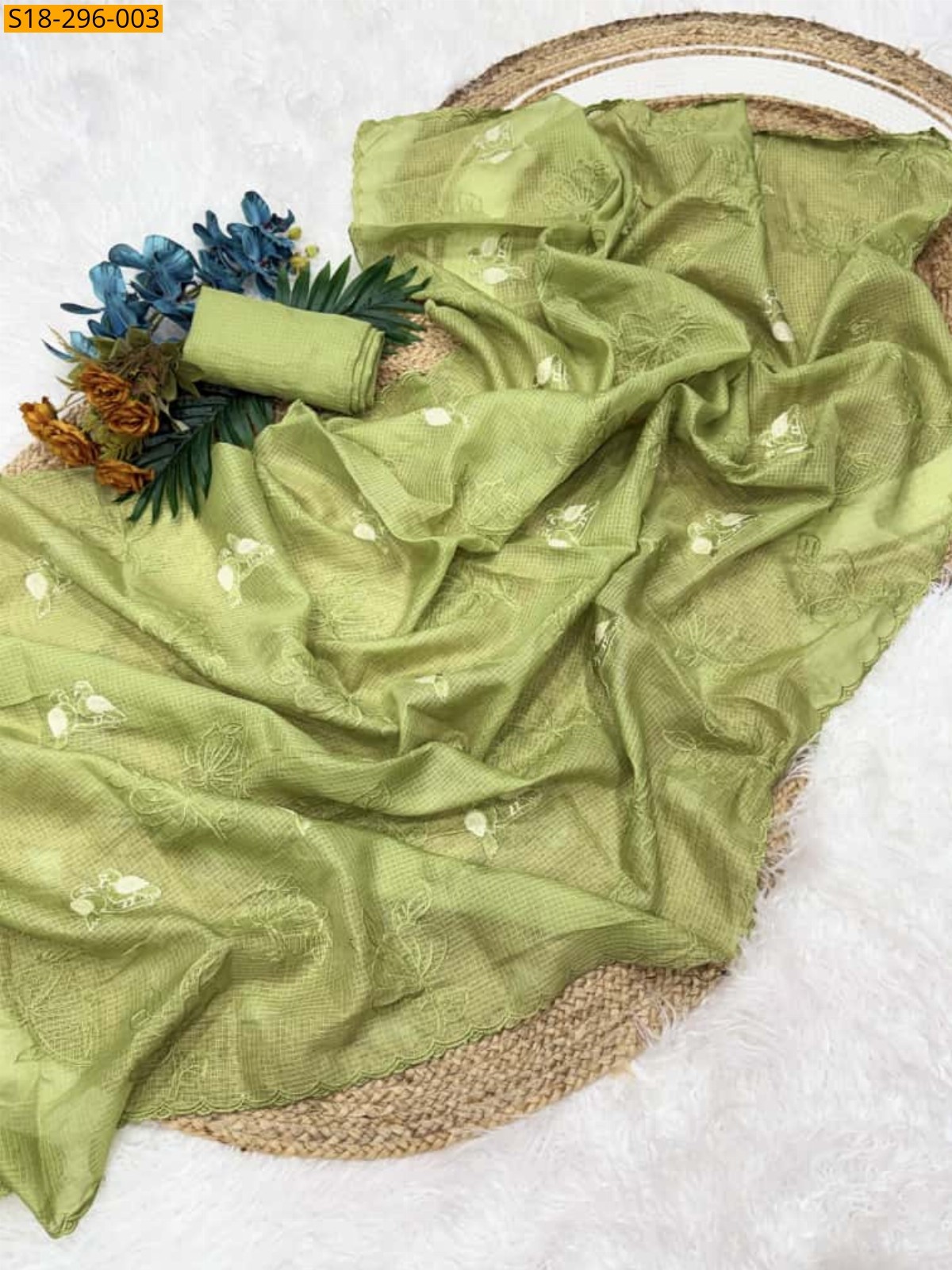 Green Fancy Kota doriya Embroidery Saree