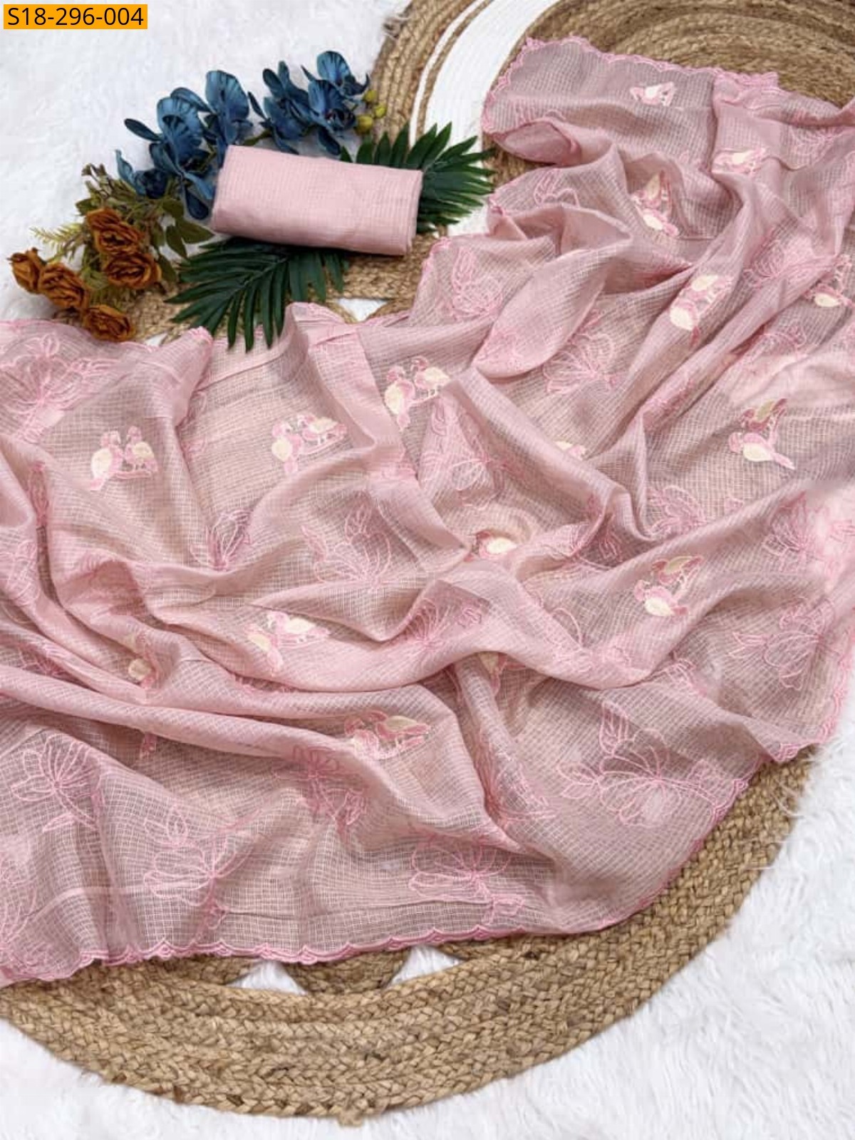 Baby Pink Fancy Kota doriya Embroidery Saree