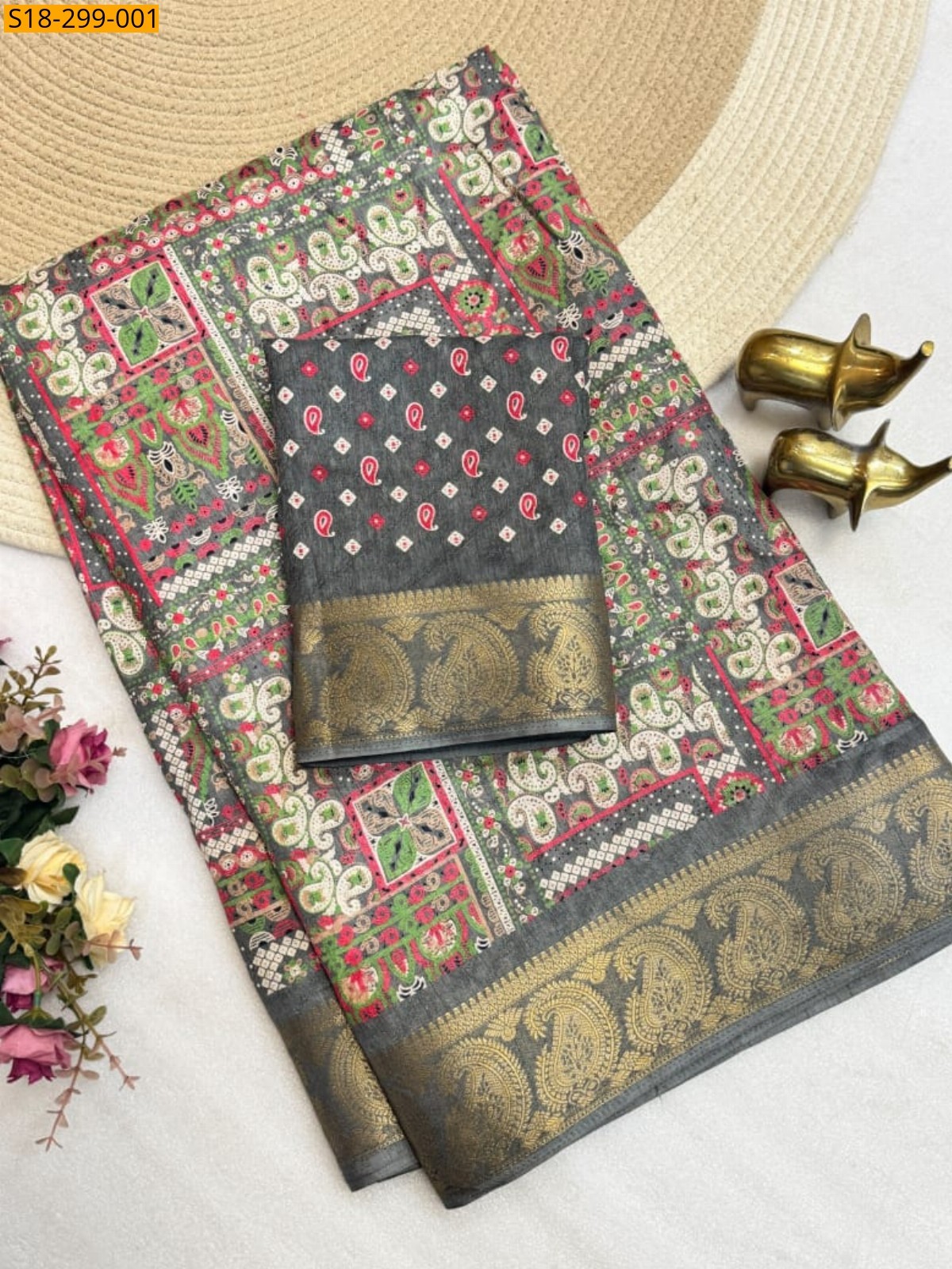 Gray Fancy Dola Silk Saree