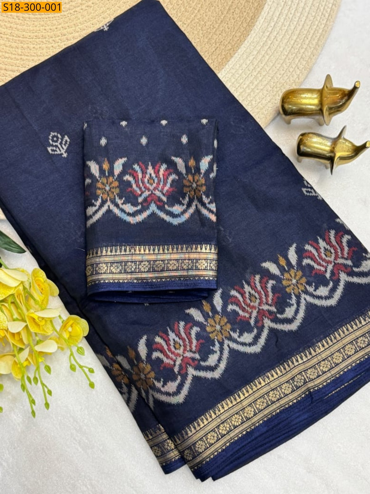 Navy Blue Fancy Mul Cotton Saree
