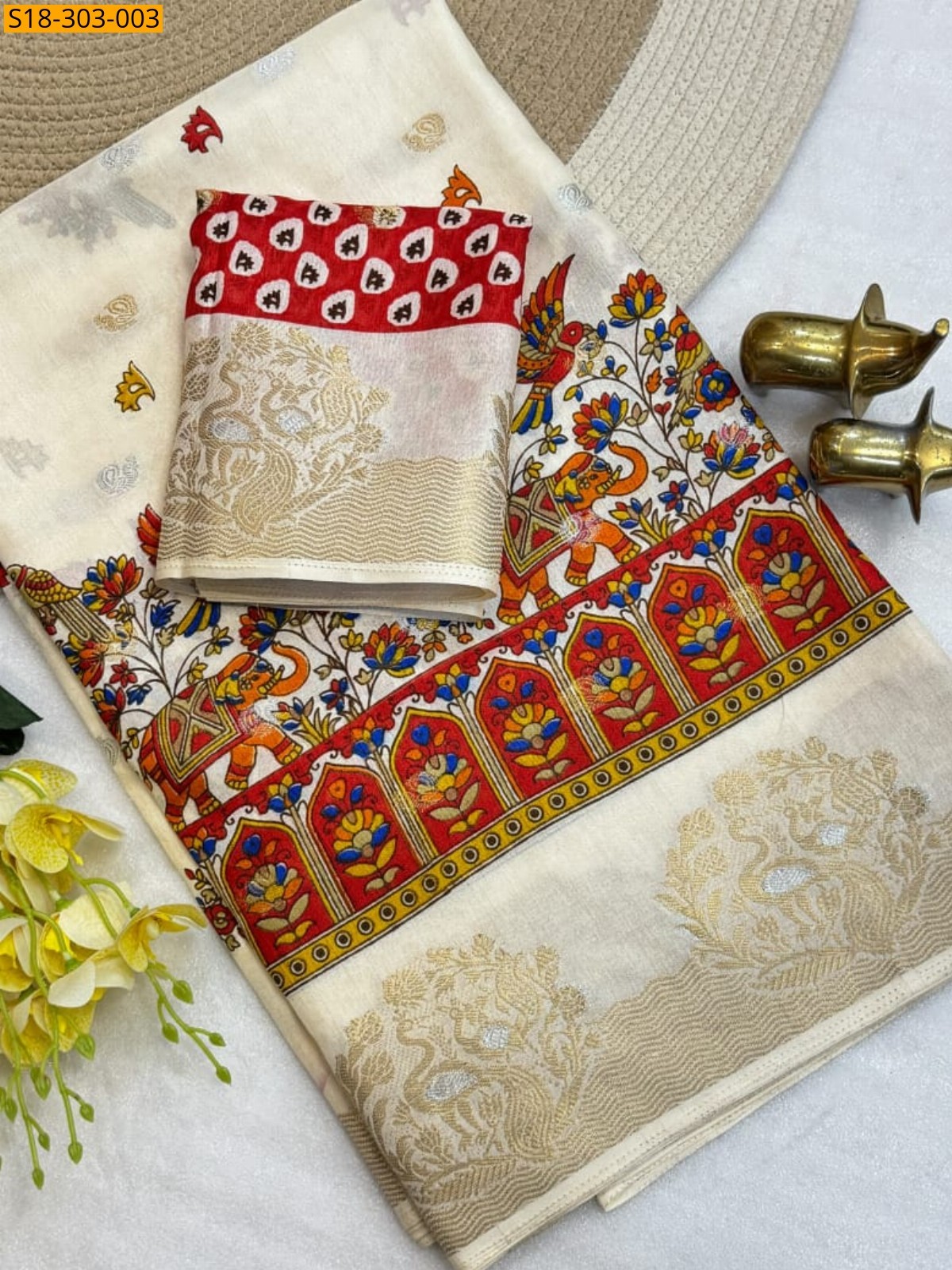 White Fancy Soft Dola Saree