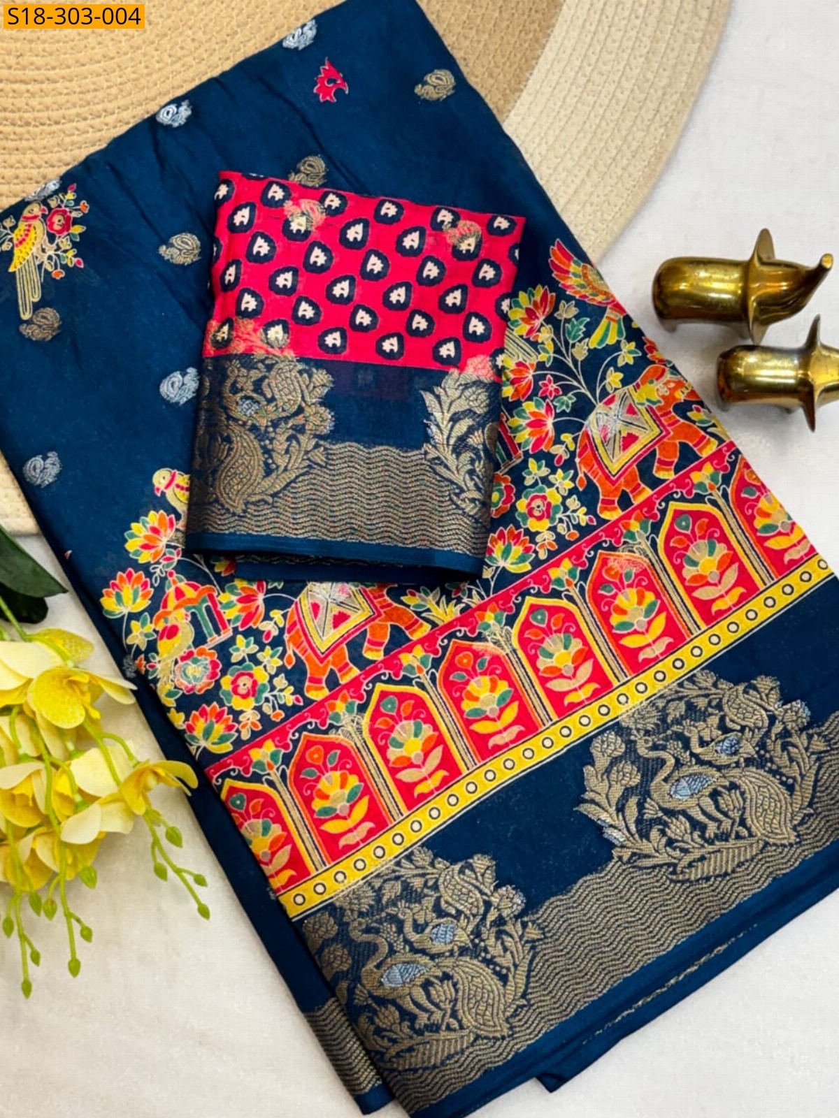 Navy Blue Fancy Soft Dola Saree
