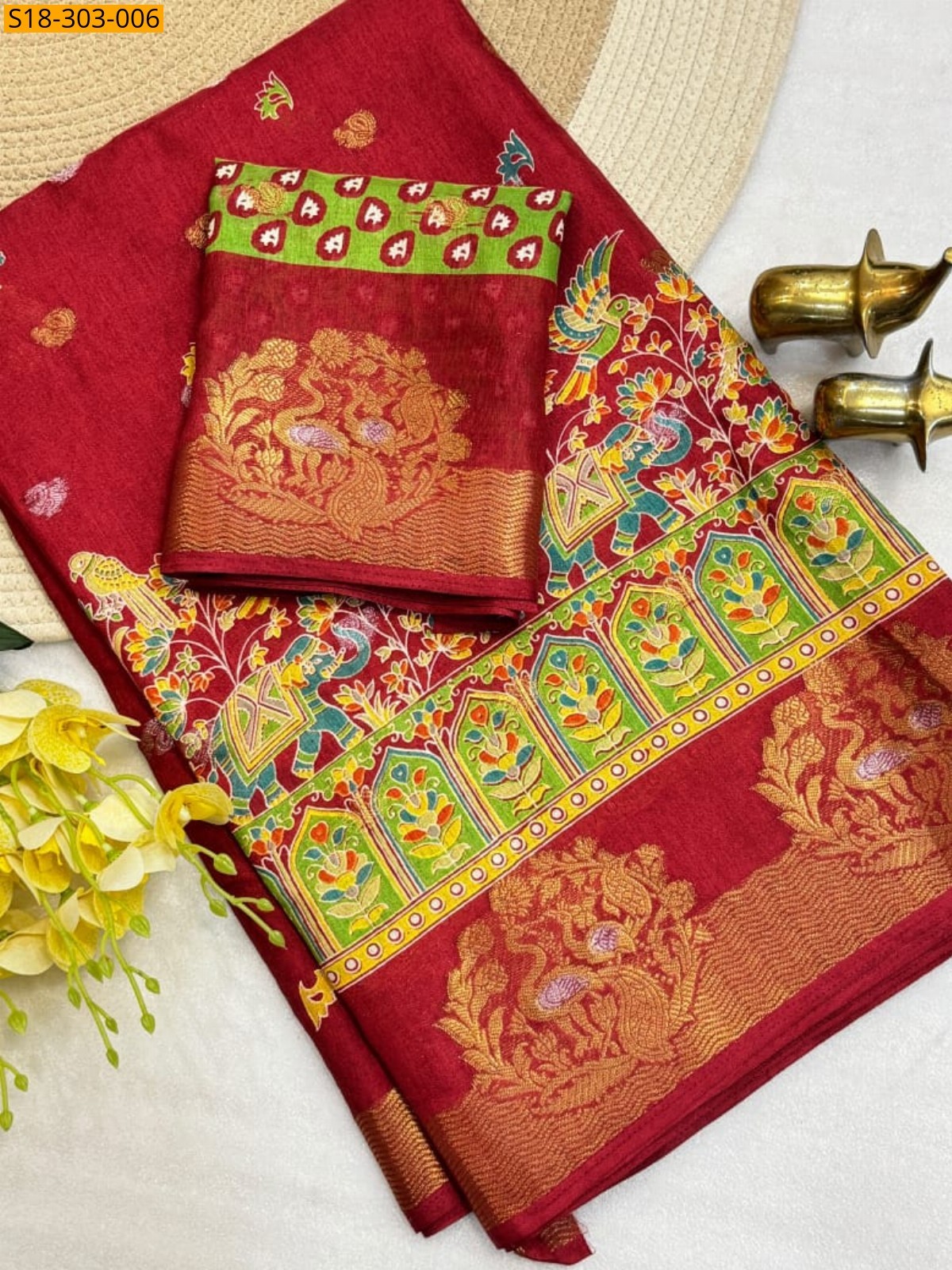 Red Fancy Soft Dola Saree