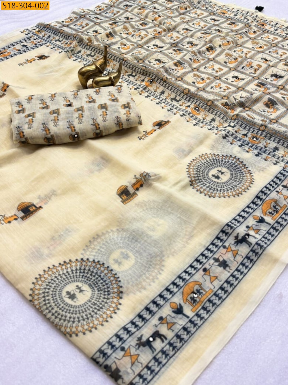 Sandal Fancy Soft Linen Cotton Saree