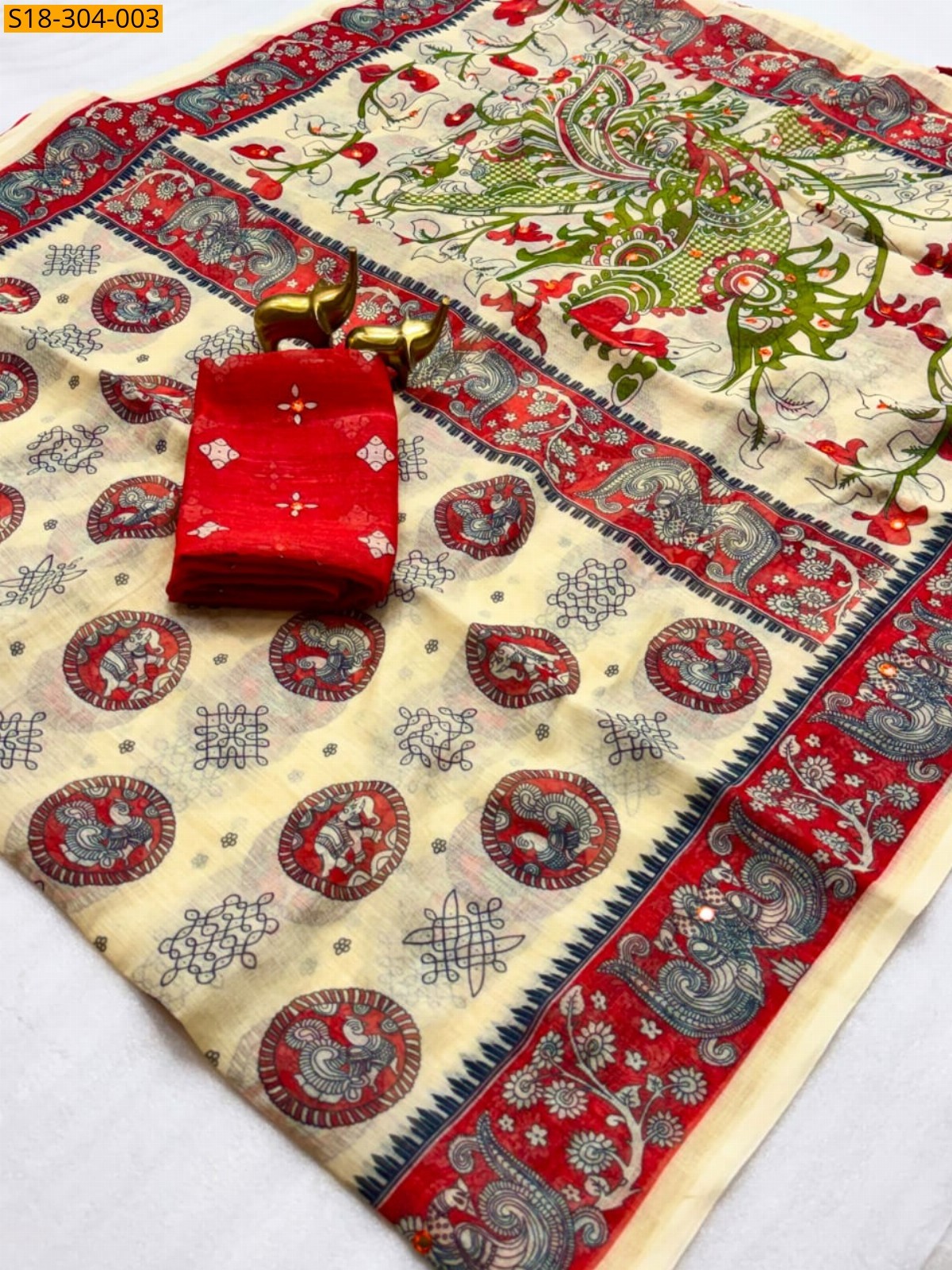 Sandal Fancy Soft Linen Cotton Saree