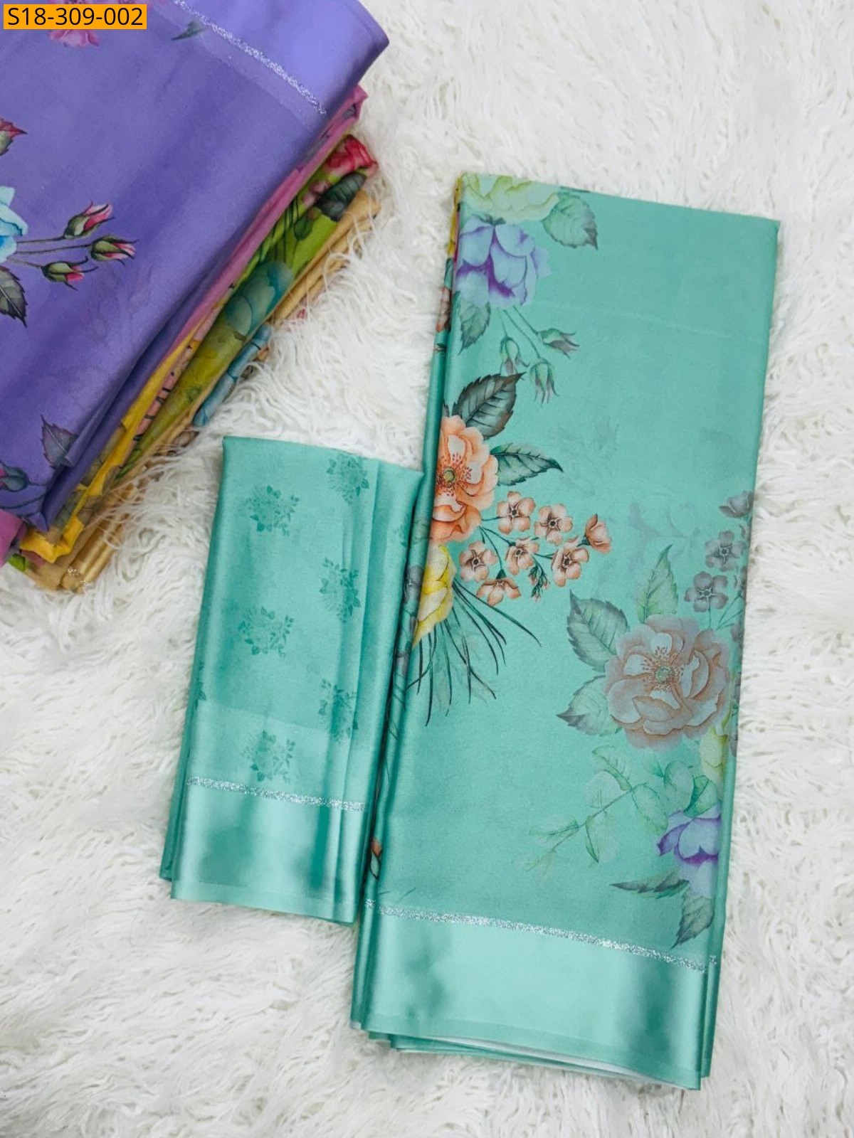 Rama Green Fancy Moss Satin Soft Silk Saree
