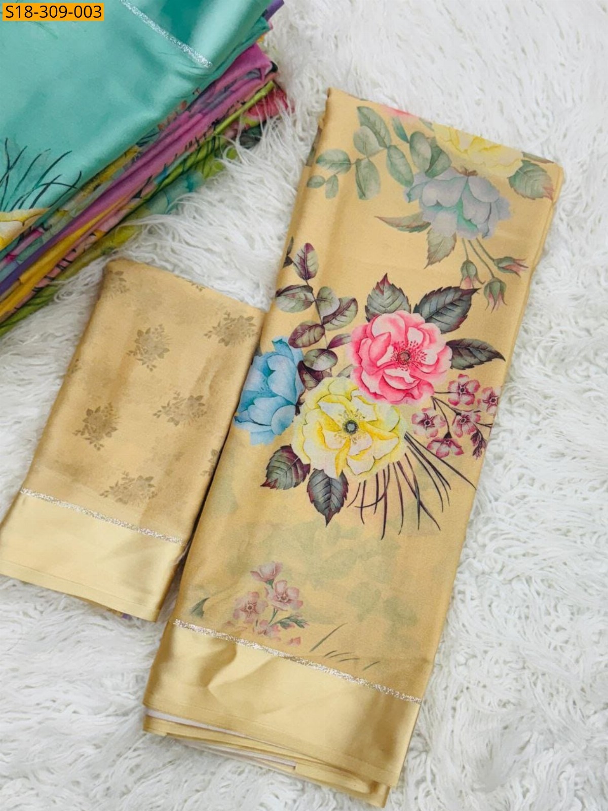 Yellow Fancy Moss Satin Soft Silk Saree