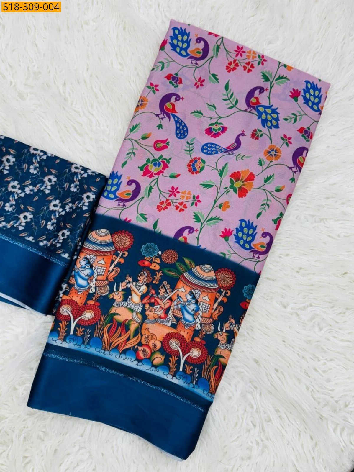 Lavender Fancy Moss Satin Soft Silk Saree