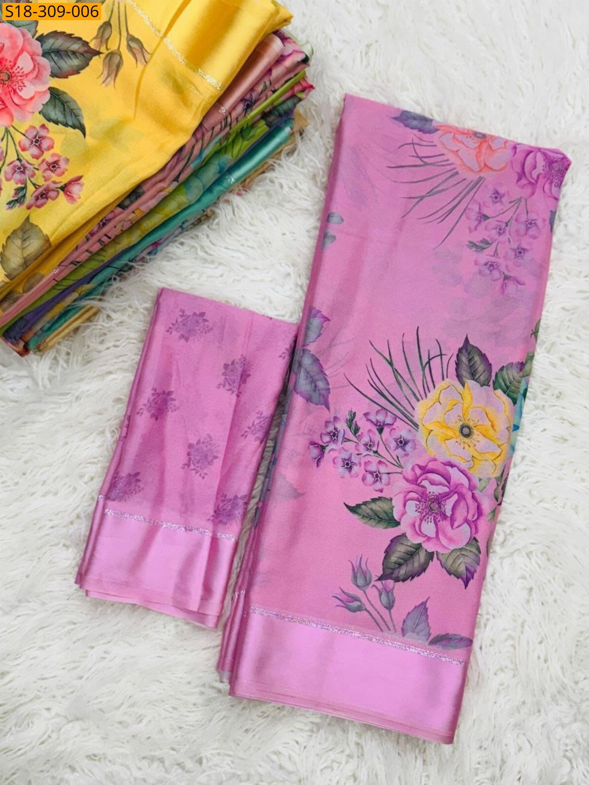 Pink Fancy Moss Satin Soft Silk Saree