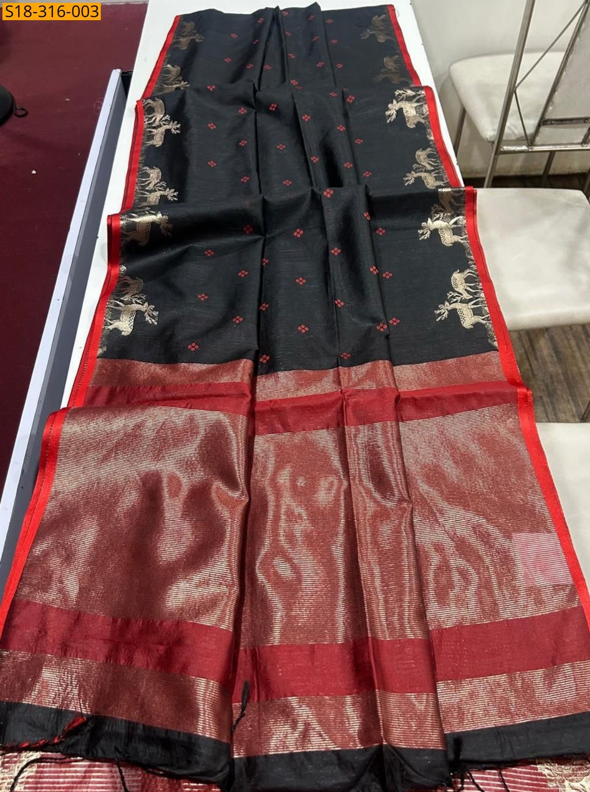 Black Fancy Khadi Raw Silk Saree