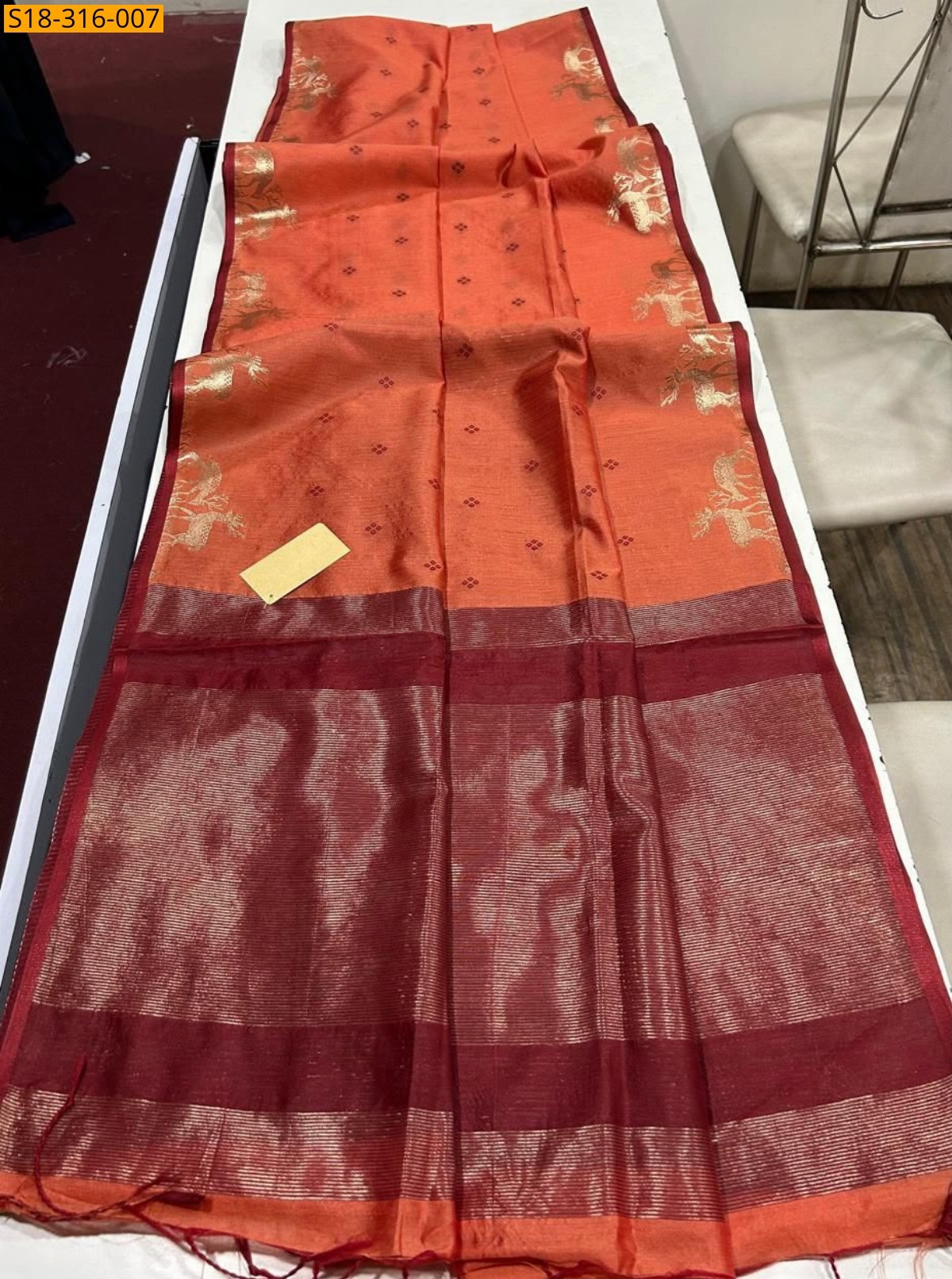 Rust orange Fancy Khadi Raw Silk Saree