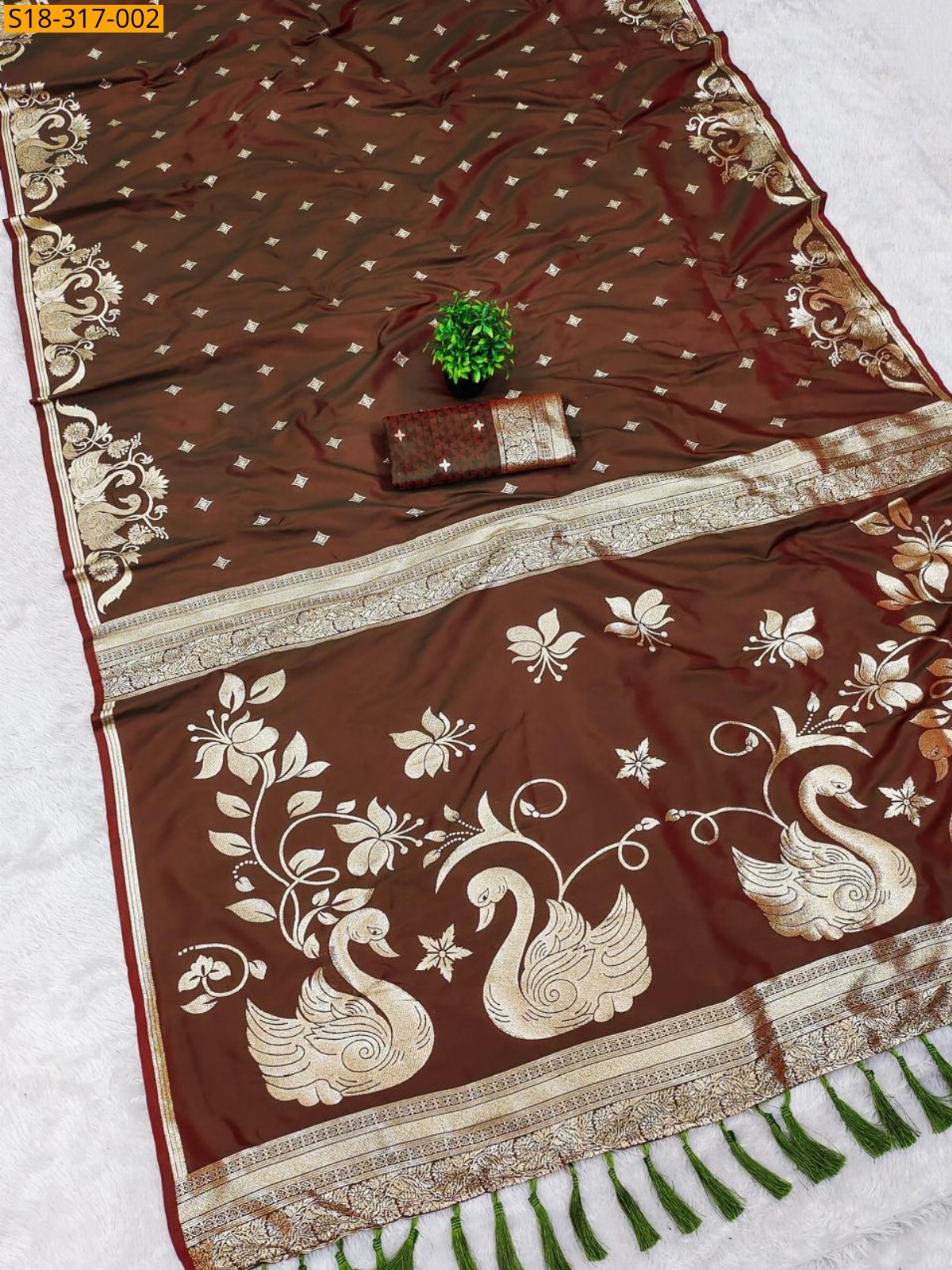 Brown Fancy Soft Banarasi Silk Saree