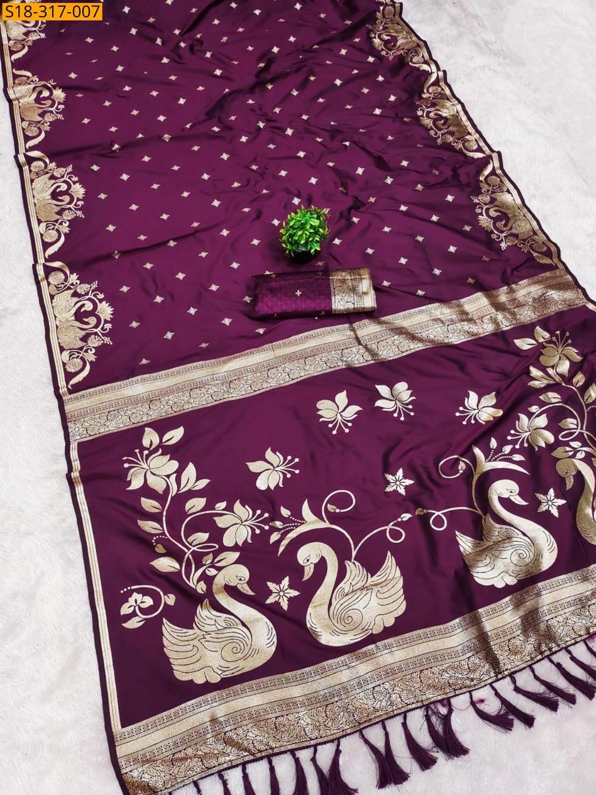 Wine Fancy Soft Banarasi Silk Saree