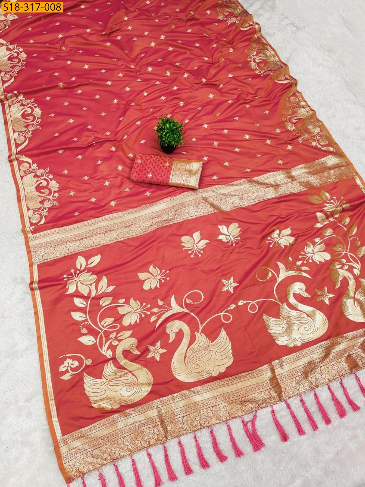 Orange Fancy Soft Banarasi Silk Saree