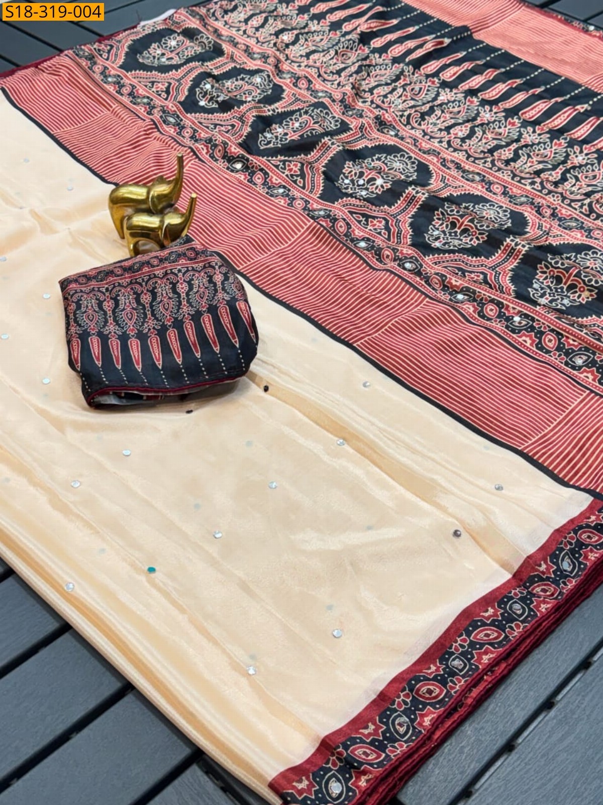 Beige Fancy Chinnon Saree