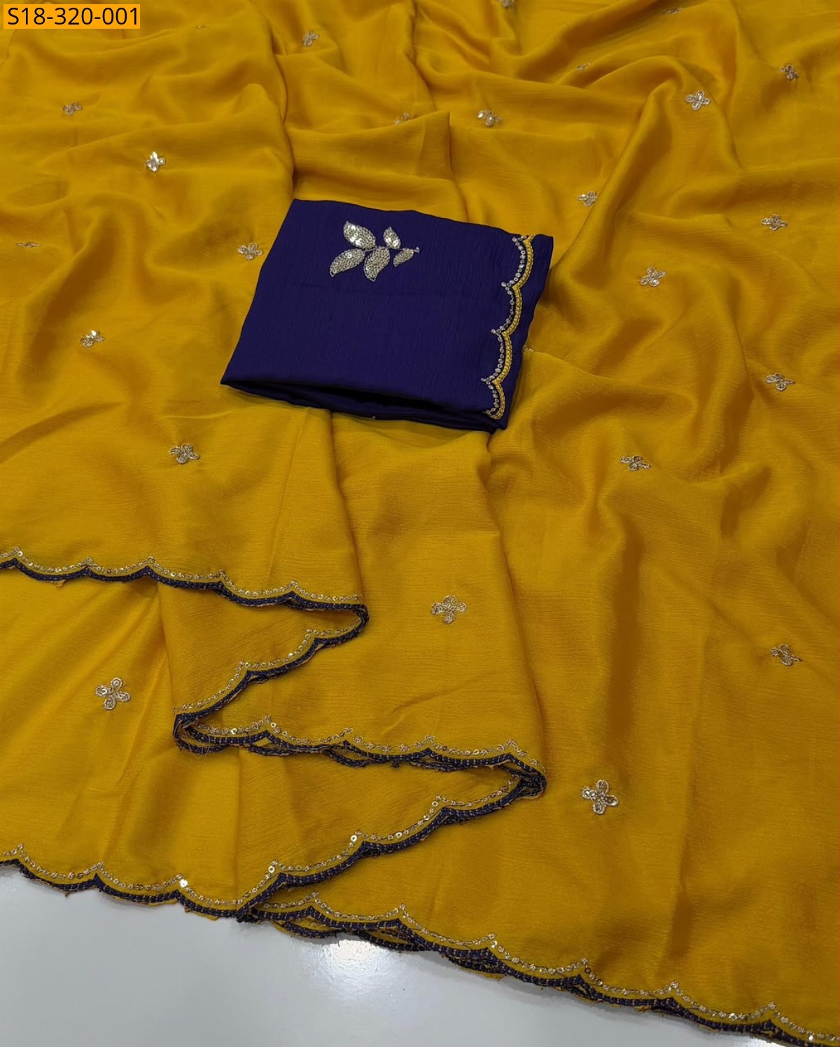 Yellow Fancy Chinnon Silk Saree
