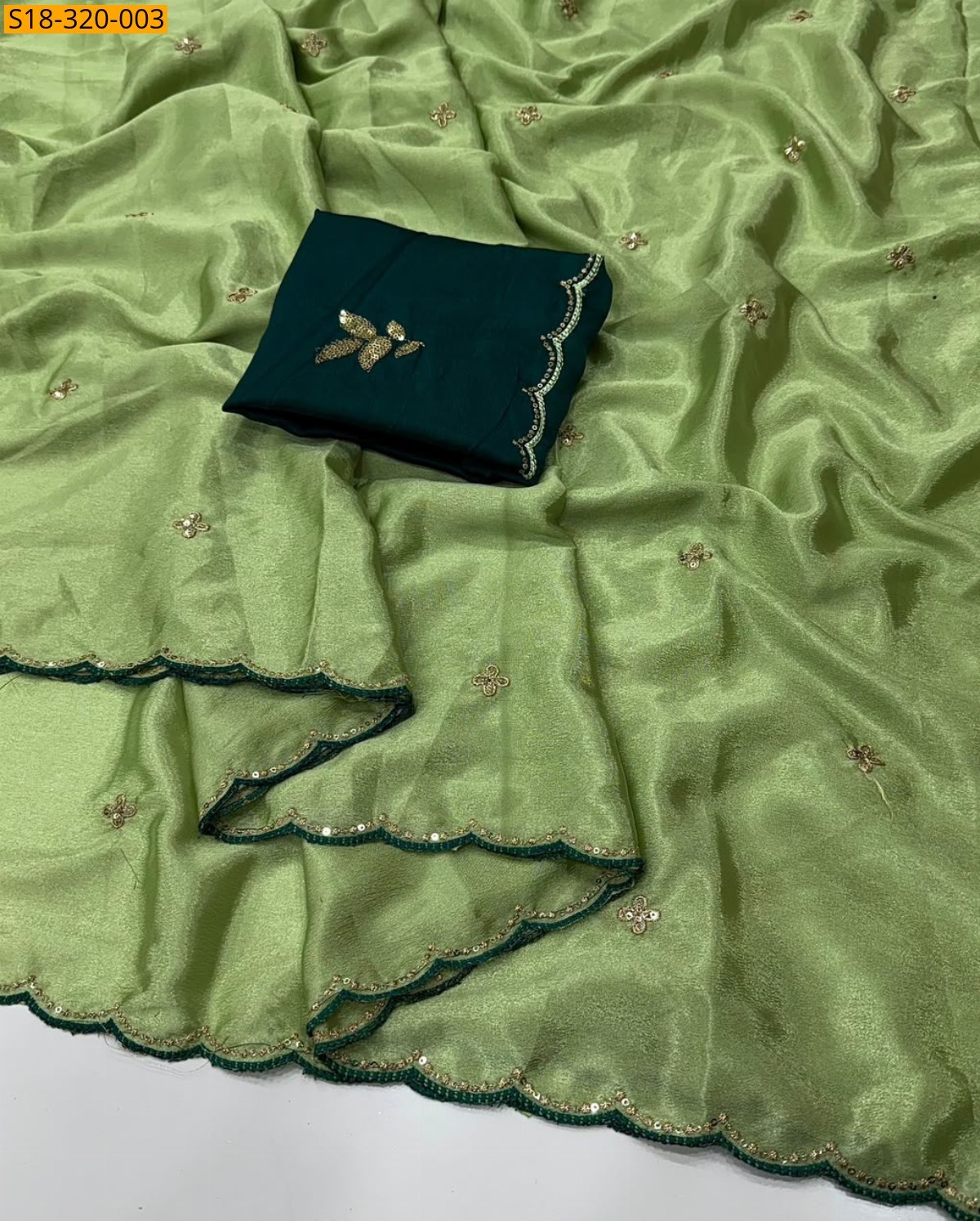 Green Fancy Chinnon Silk Saree