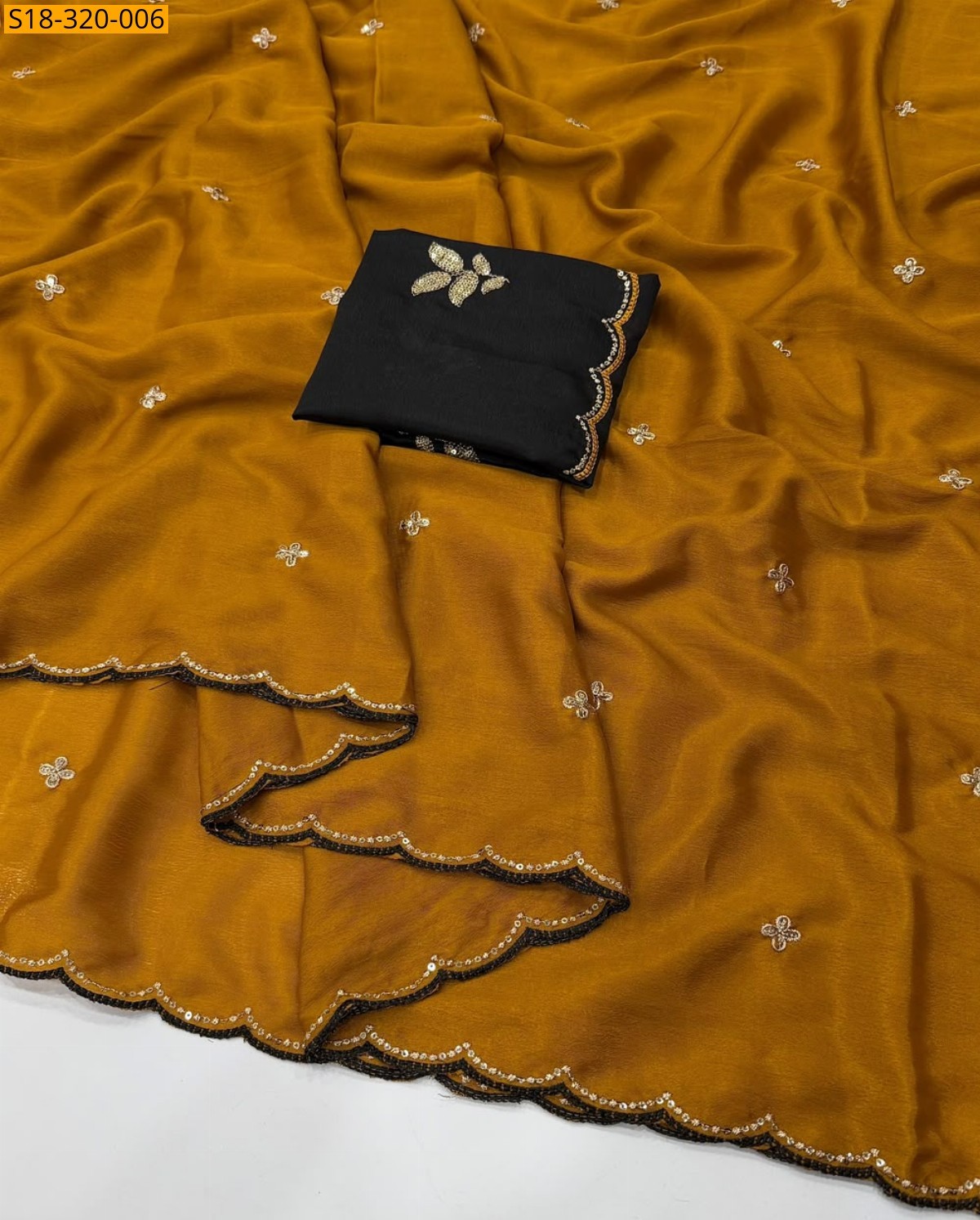 Mustard Fancy Chinnon Silk Saree