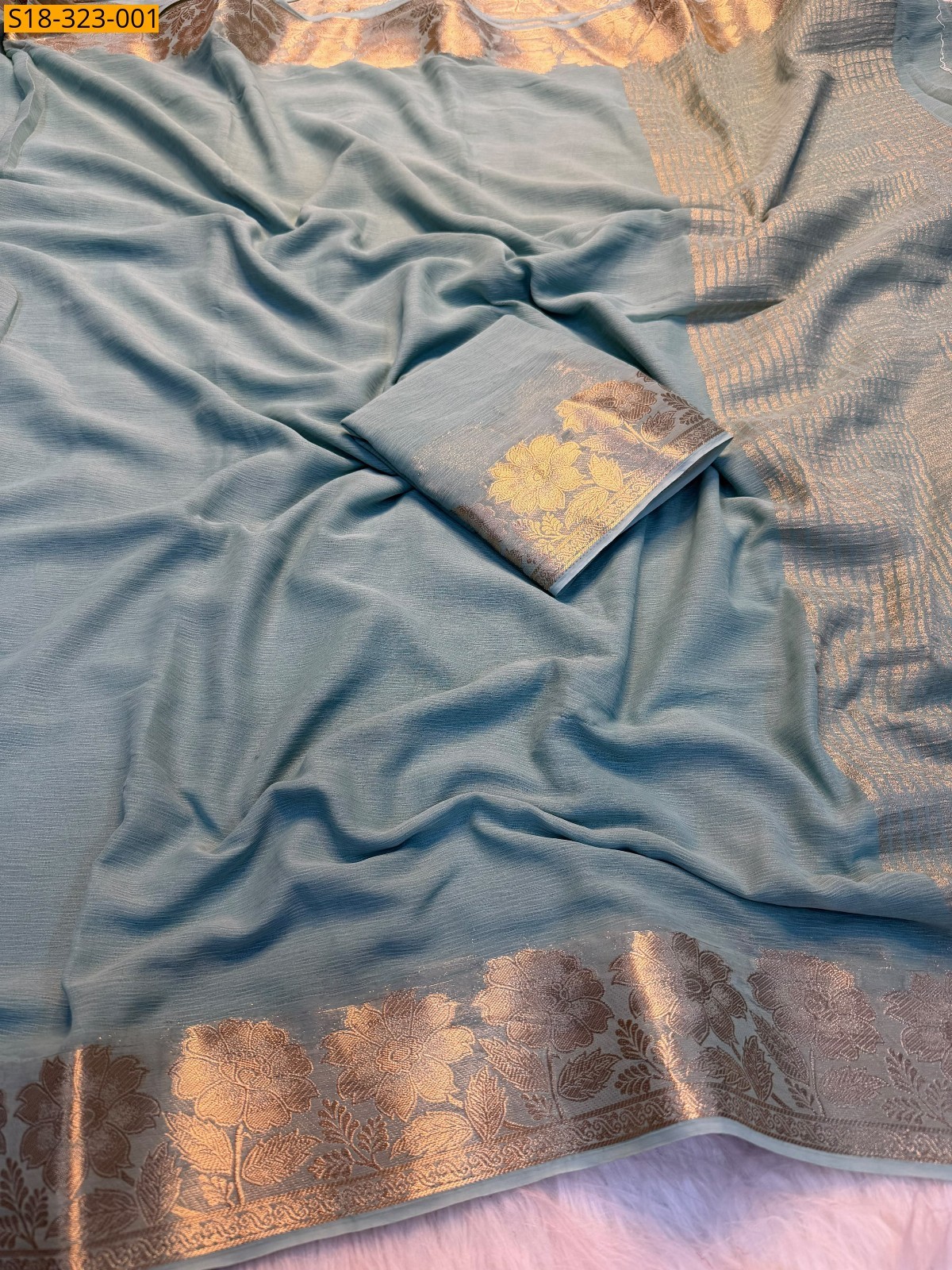 Light Blue Fancy Viscose Georgette Saree