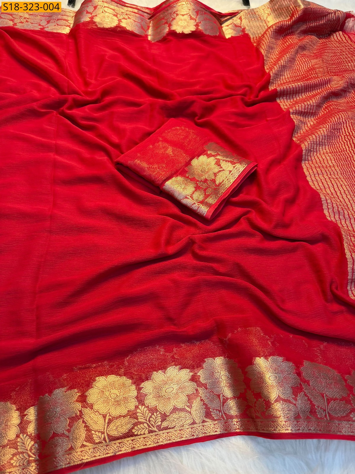 Red Fancy Viscose Georgette Saree