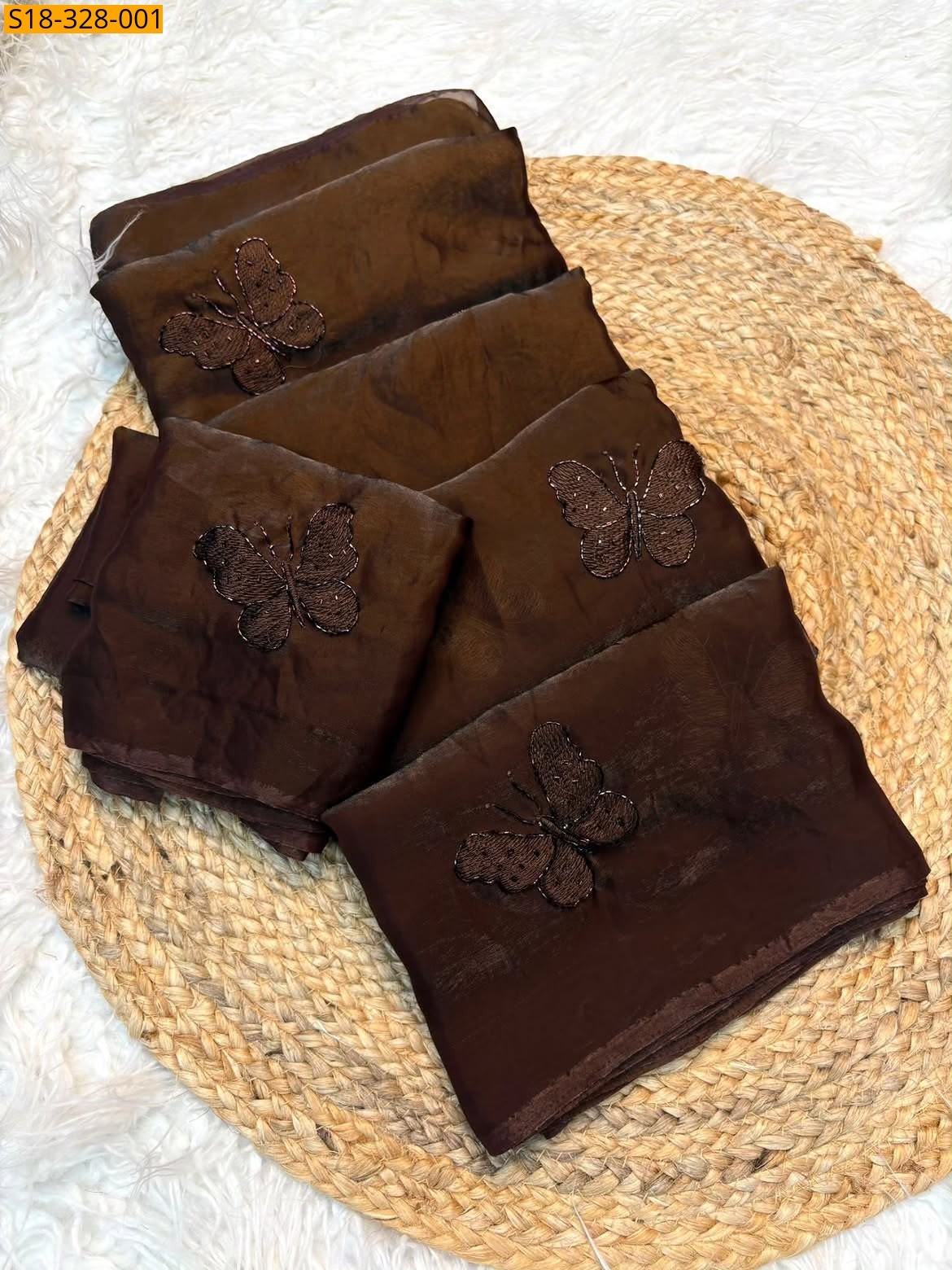 Brown Fancy Space Satin Saree