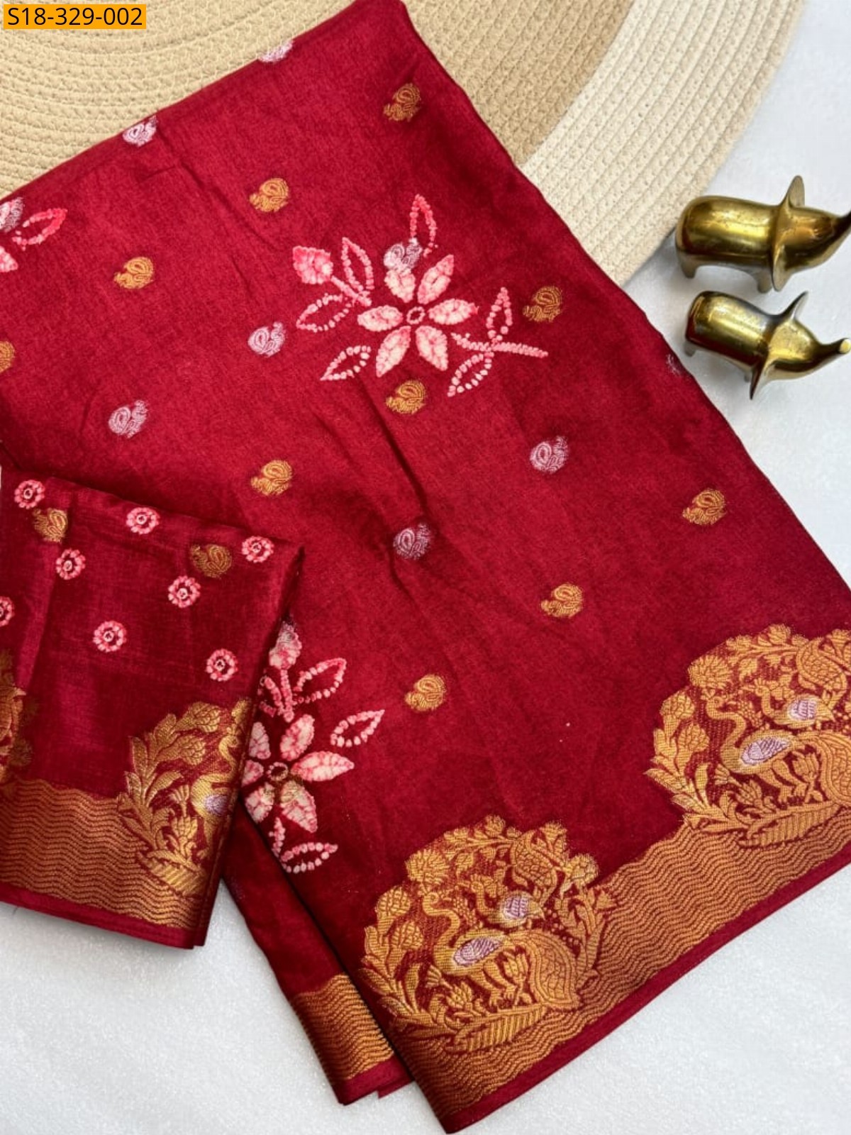 Red Fancy Dola Silk Saree