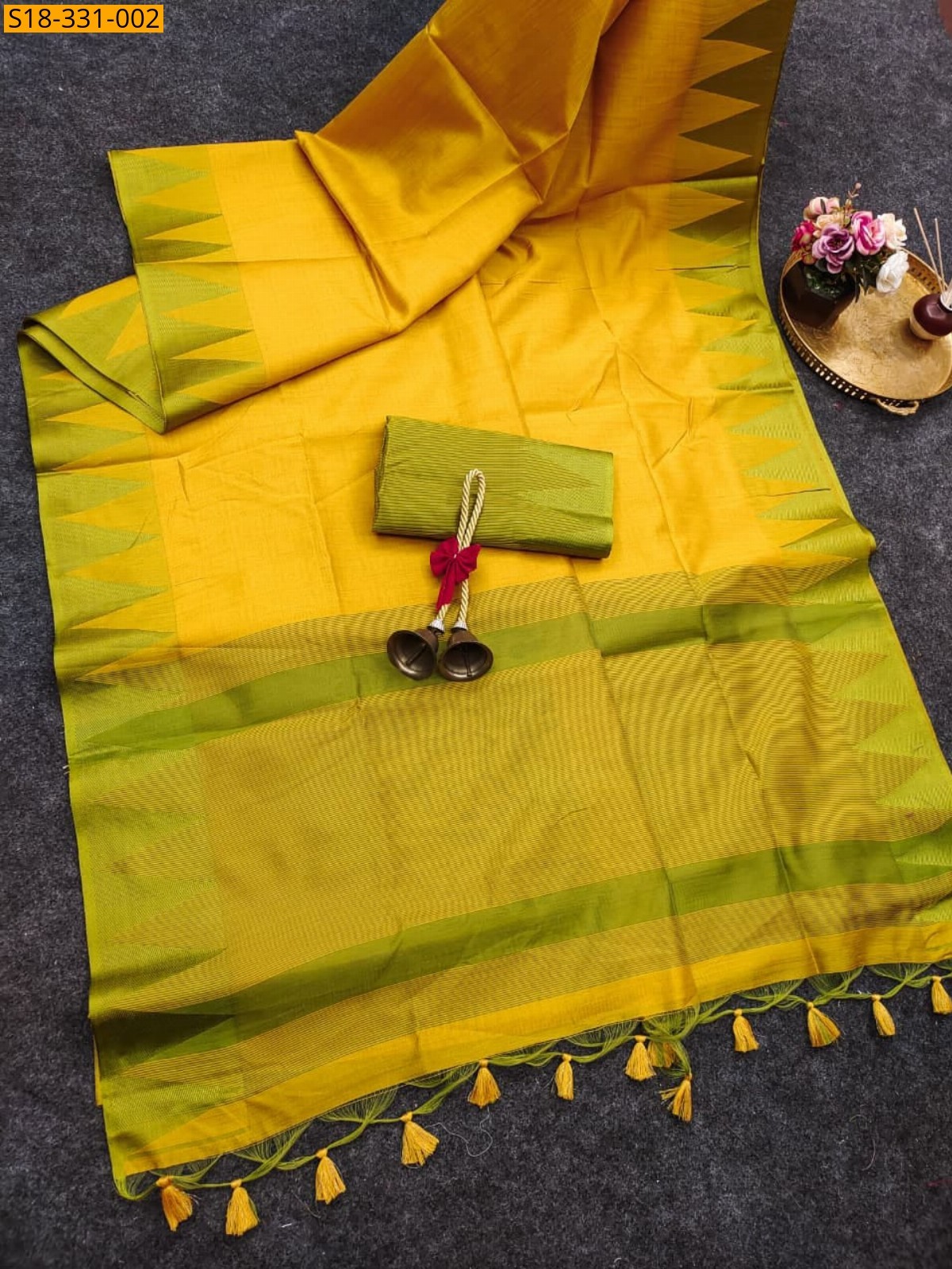 Yellow Fancy Soft Khadi Raw Silk Saree