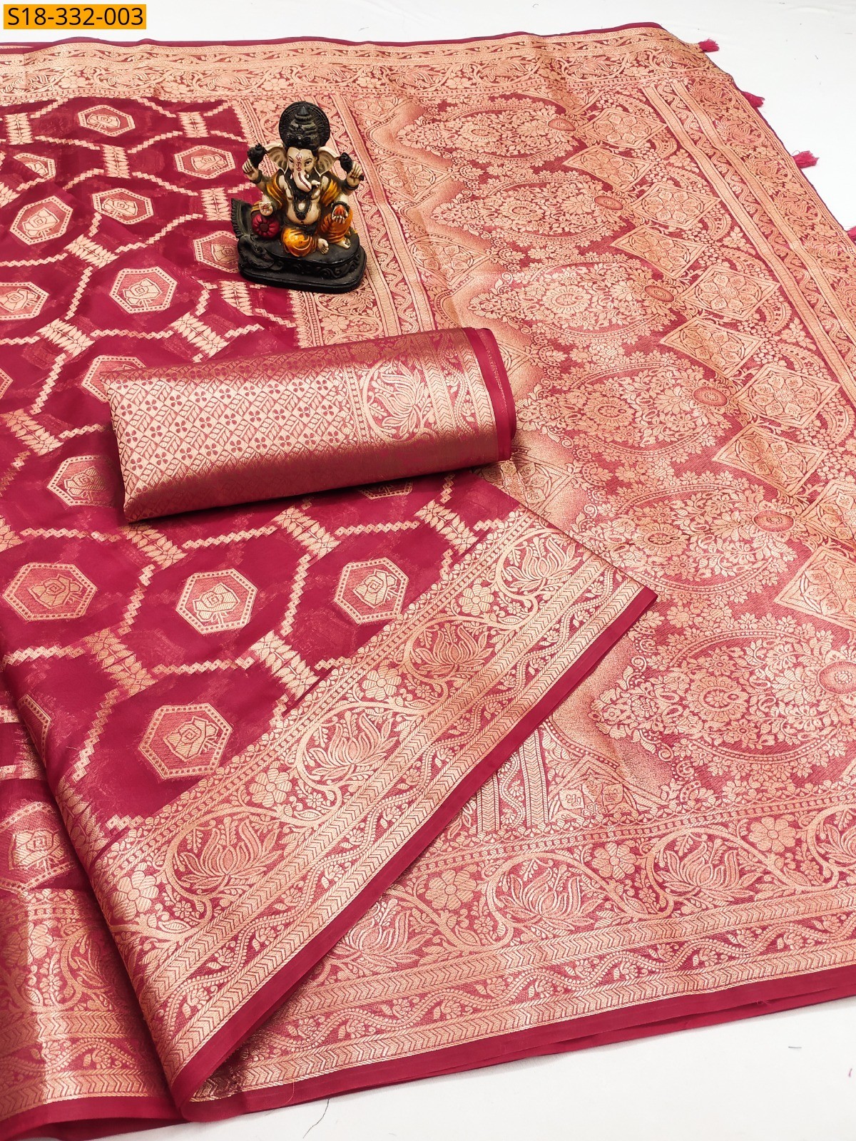 Red Fancy Banarasi Tissue Embroidery Soft Silk Saree
