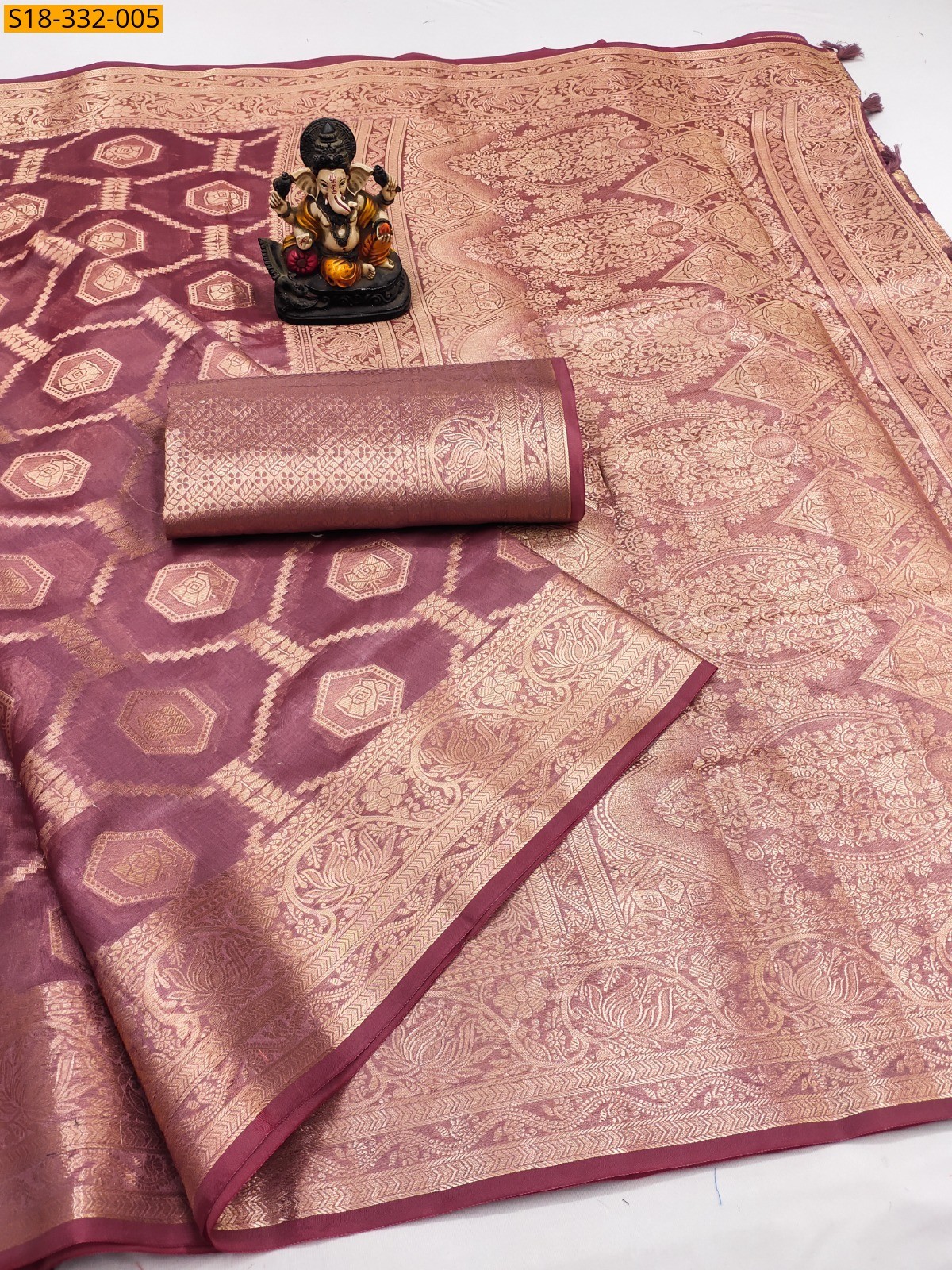 Onion Pink Fancy Banarasi Tissue Embroidery Soft Silk Saree