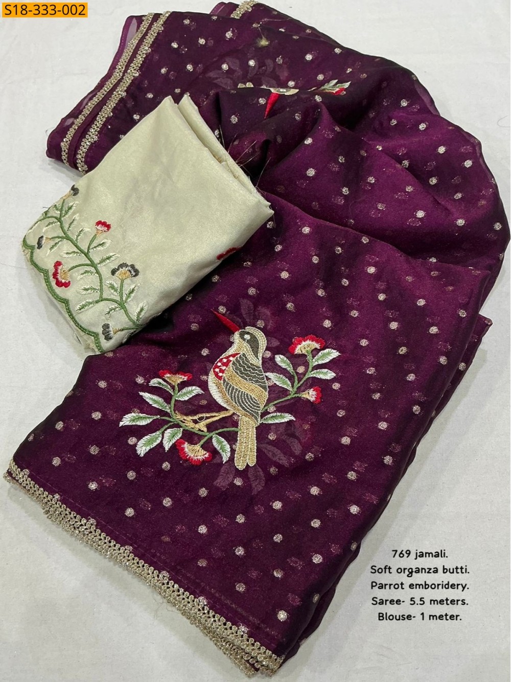 Wine Fancy Organza Emboridery Saree Wine Fancy Organza Emboridery Saree