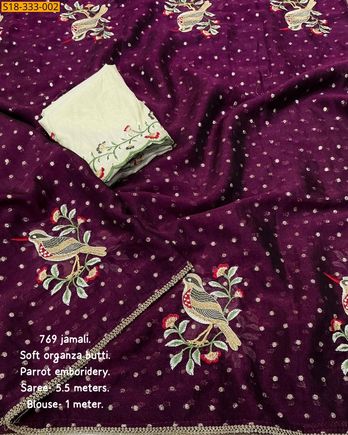 Wine Fancy Organza Emboridery Saree