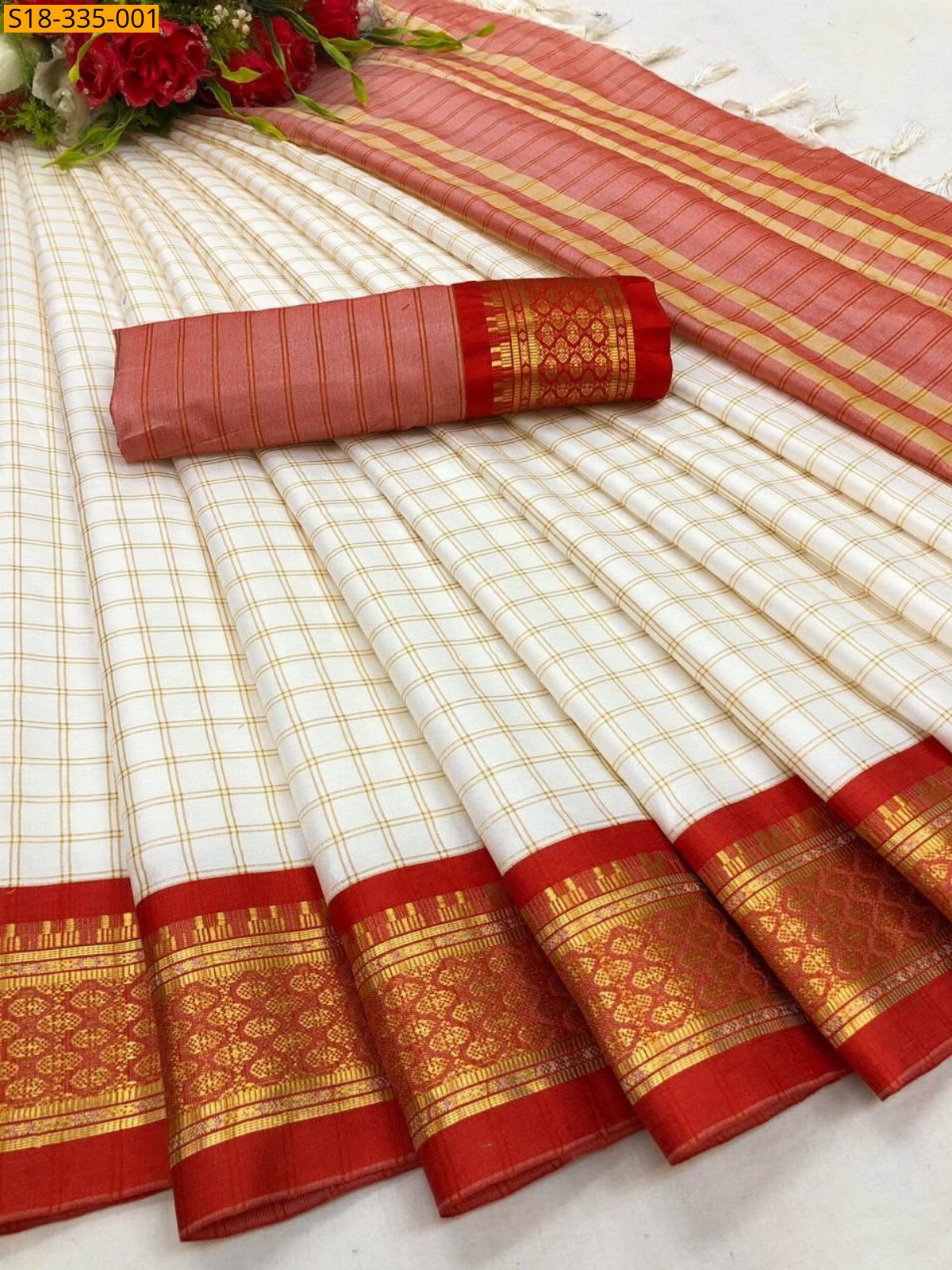 Half White Fancy Cotton Silk Saree