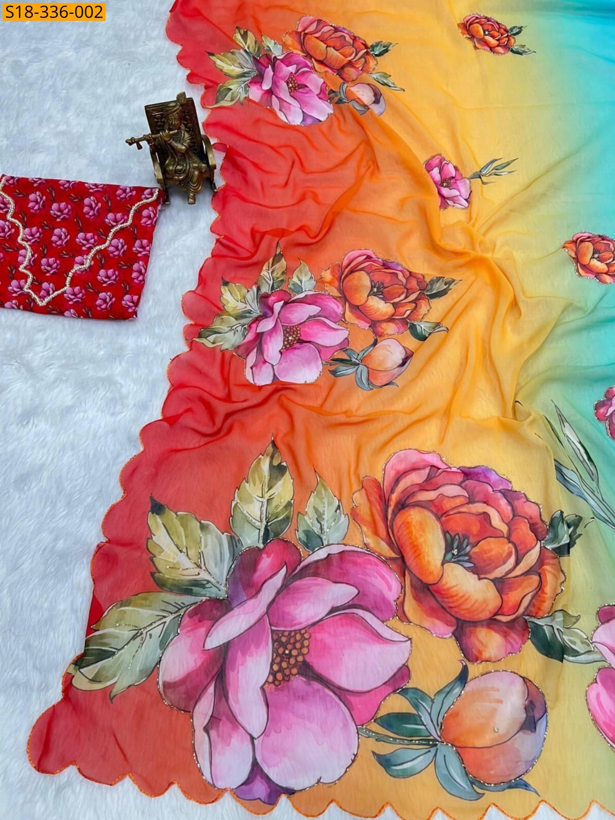 Orange Fancy Georgette Handwork Saree
