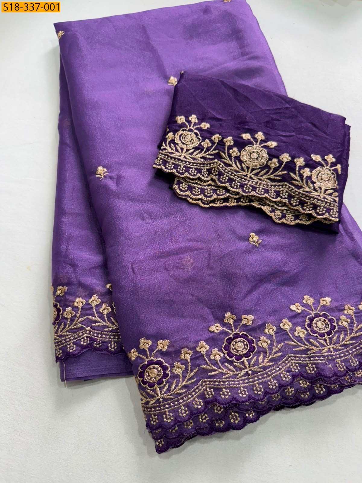 Violet Fancy Star Georgette Embroidery Saree