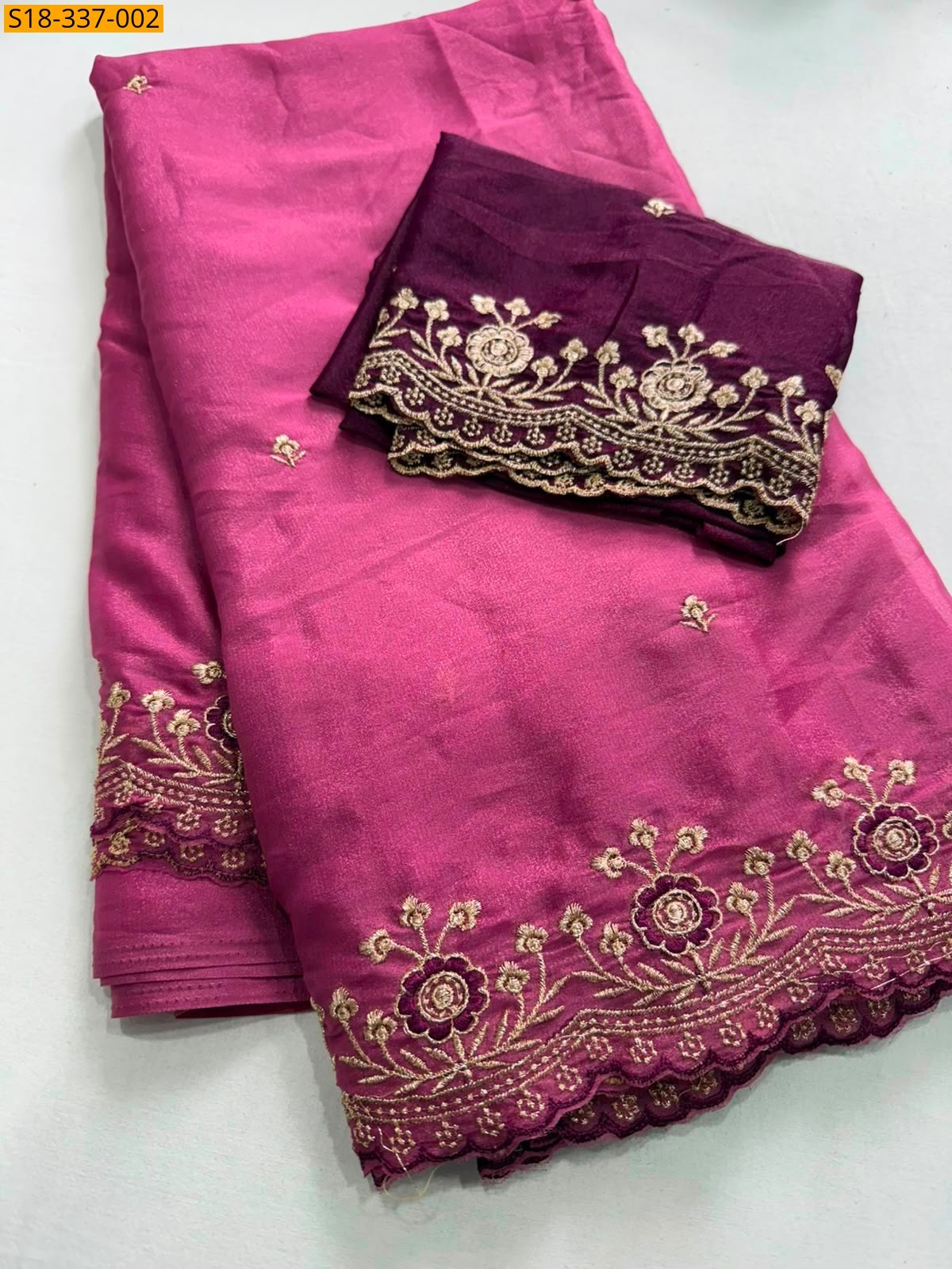 Rani Pink Fancy Star Georgette Embroidery Saree
