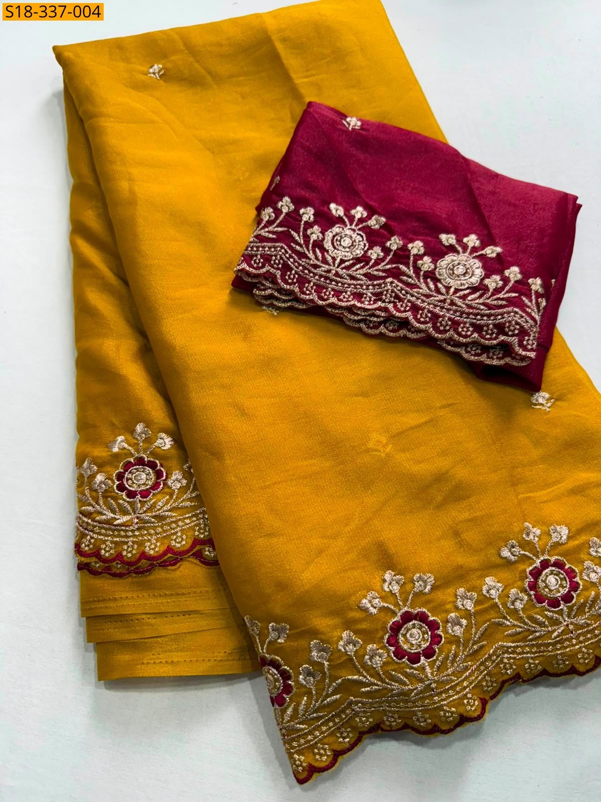 Yellow Fancy Star Georgette Embroidery Saree