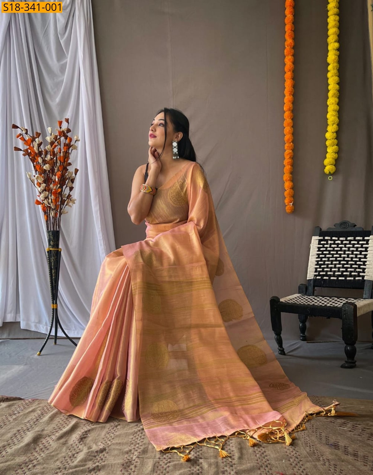 Peach Fancy Tissue SIlk Saree