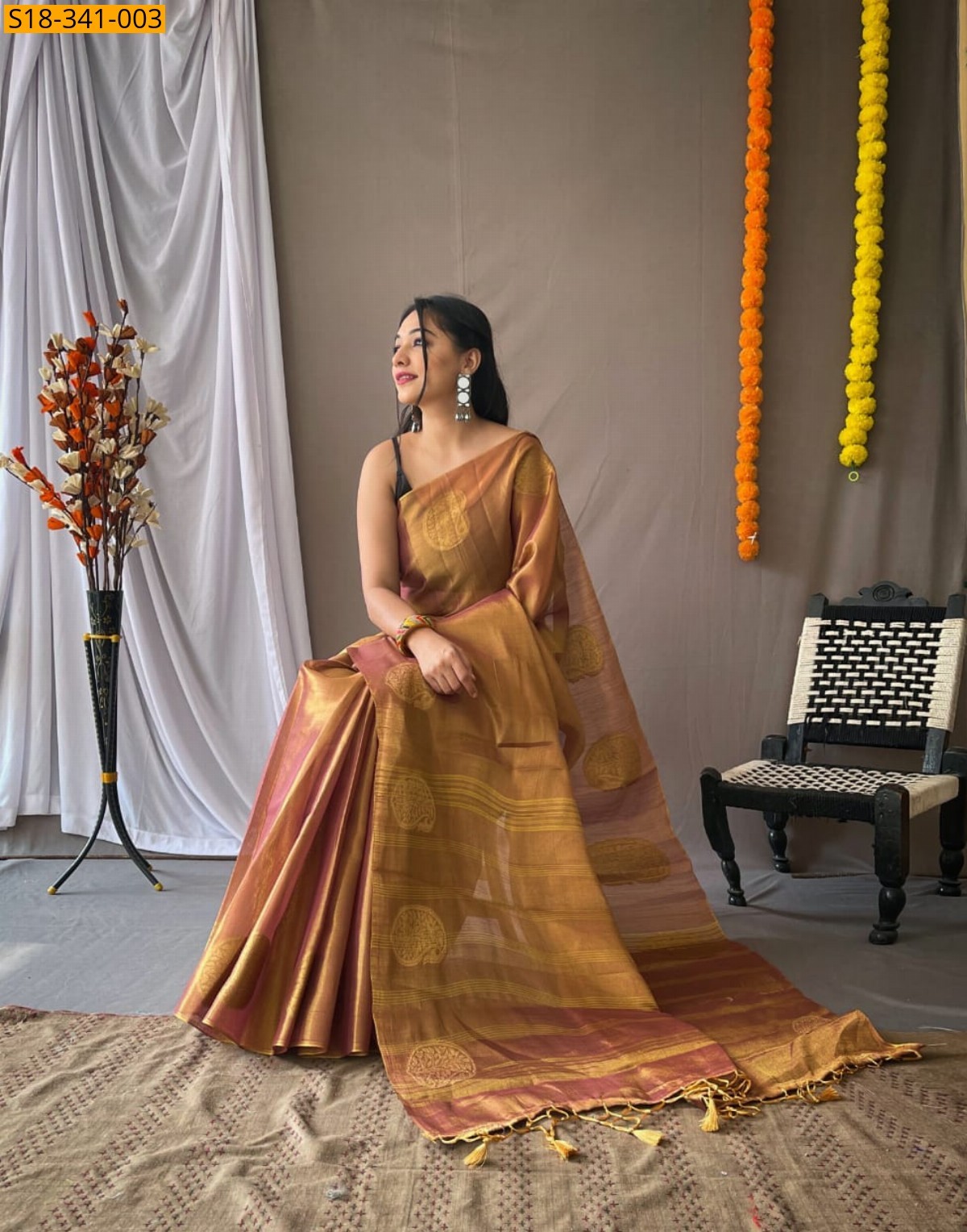 Dusty rose Fancy Tissue SIlk Saree