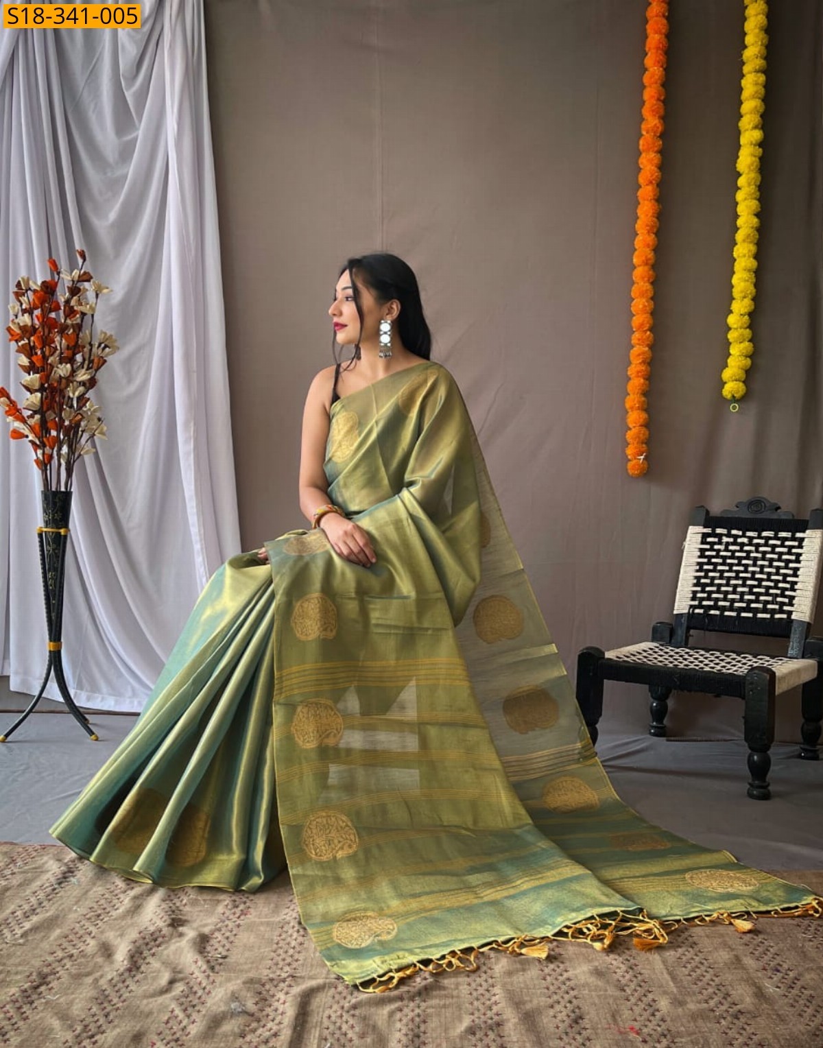 Green Fancy Tissue SIlk Saree