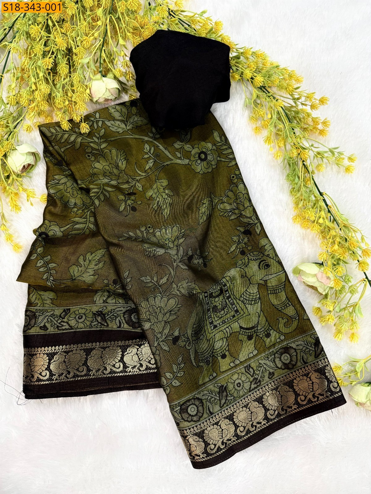 Green Fancy Soft Bleck Dola Silk Saree